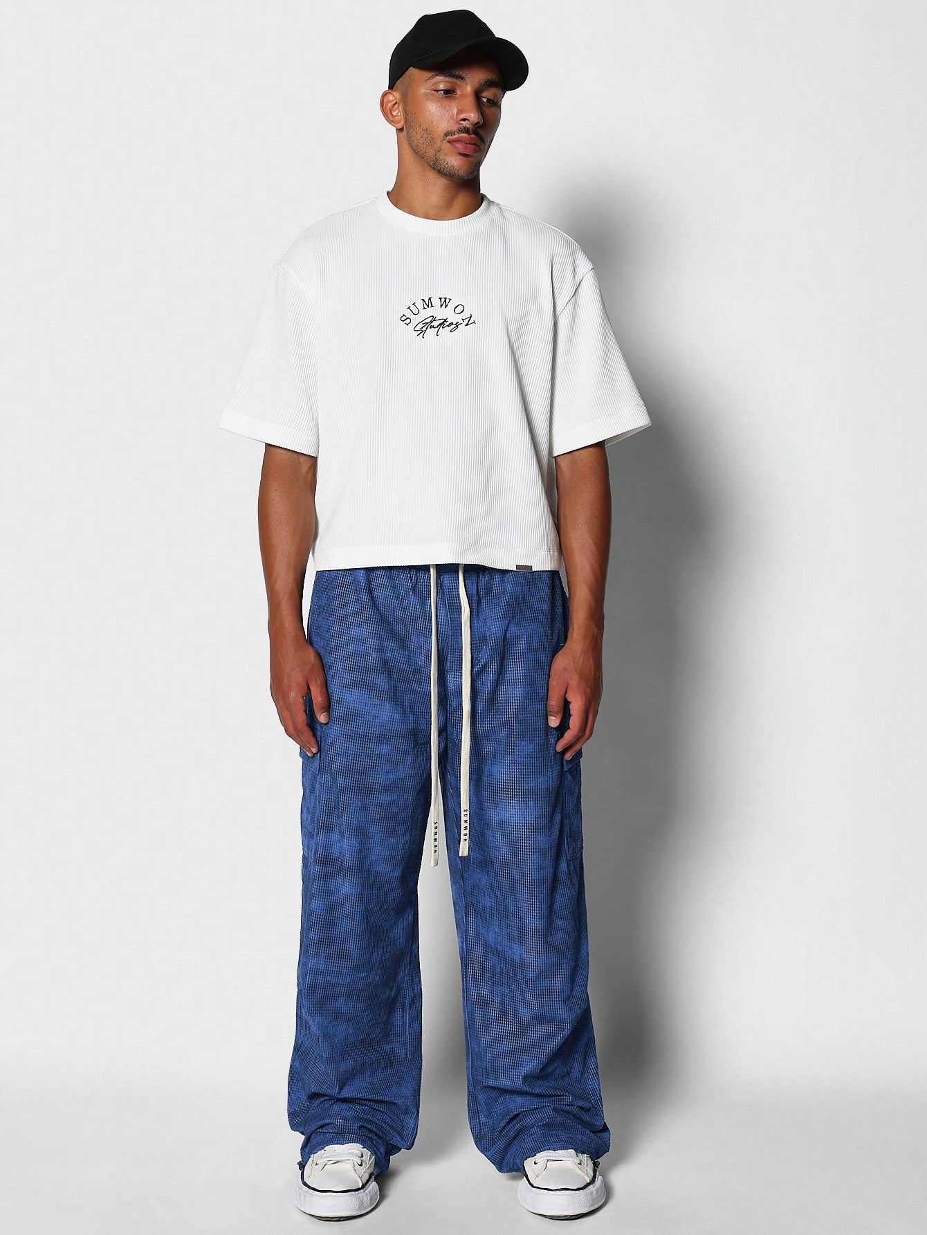 Loose Fit Corduroy Cargo Pant With All Over Print & Drawcord Detail