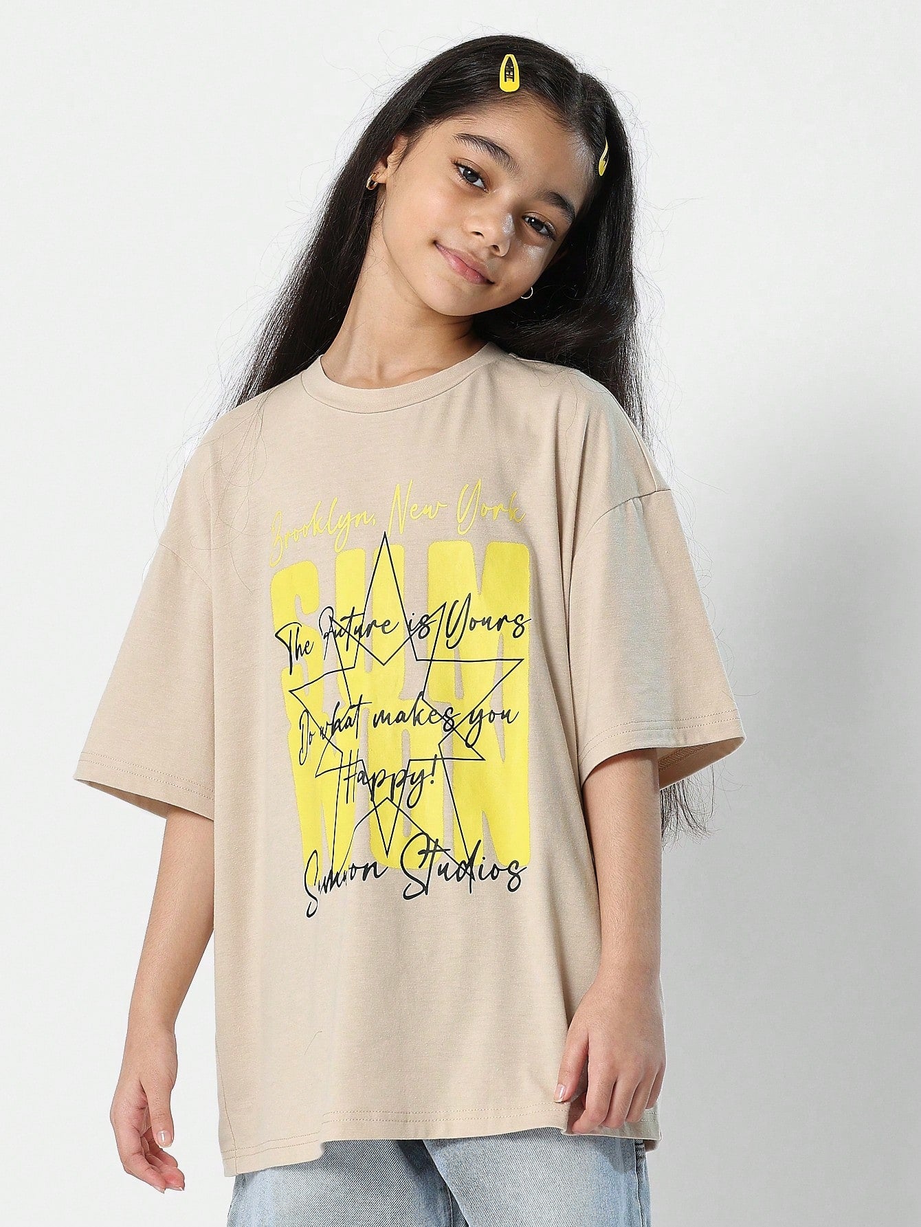 Tween Girls Oversized Fit Tee With Front Print