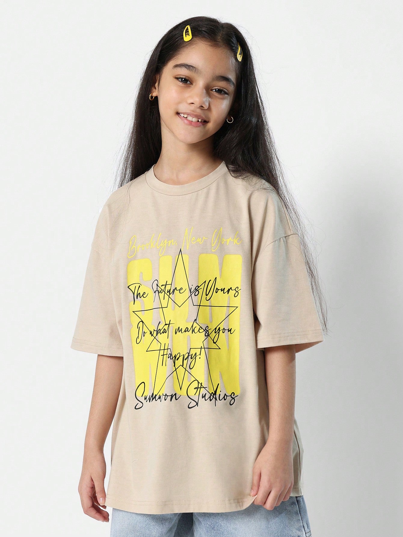 Tween Girls Oversized Fit Tee With Front Print