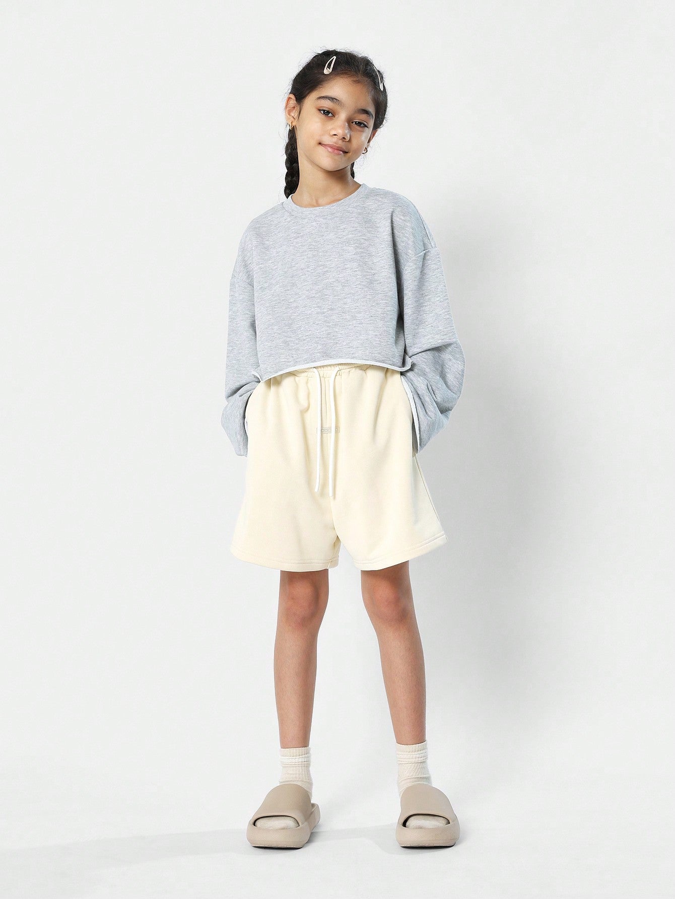 Tween Girl Crop Fit Flare Sleeves Essential Sweatshirt