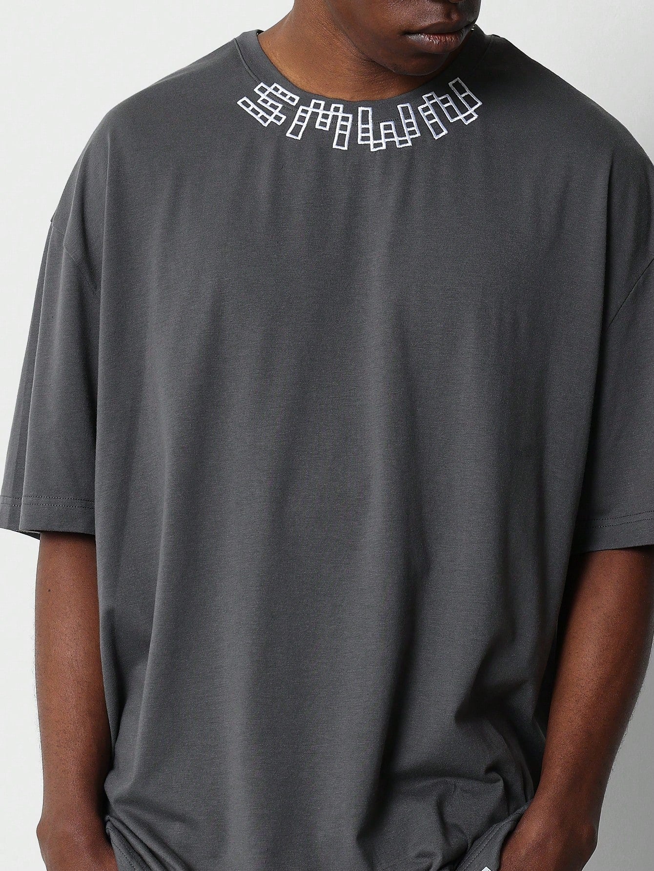 Oversized Fit Tee With Neck Print And Back Signature  Print