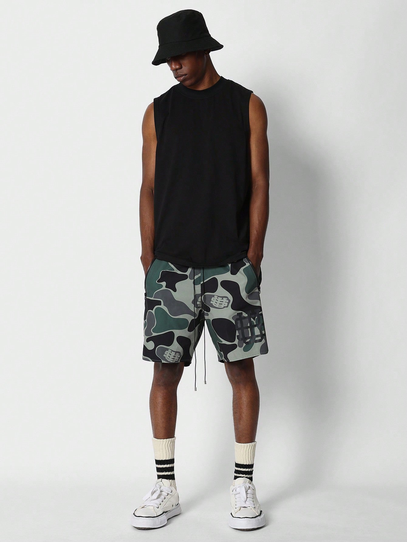 Nylon Short With Camo Print