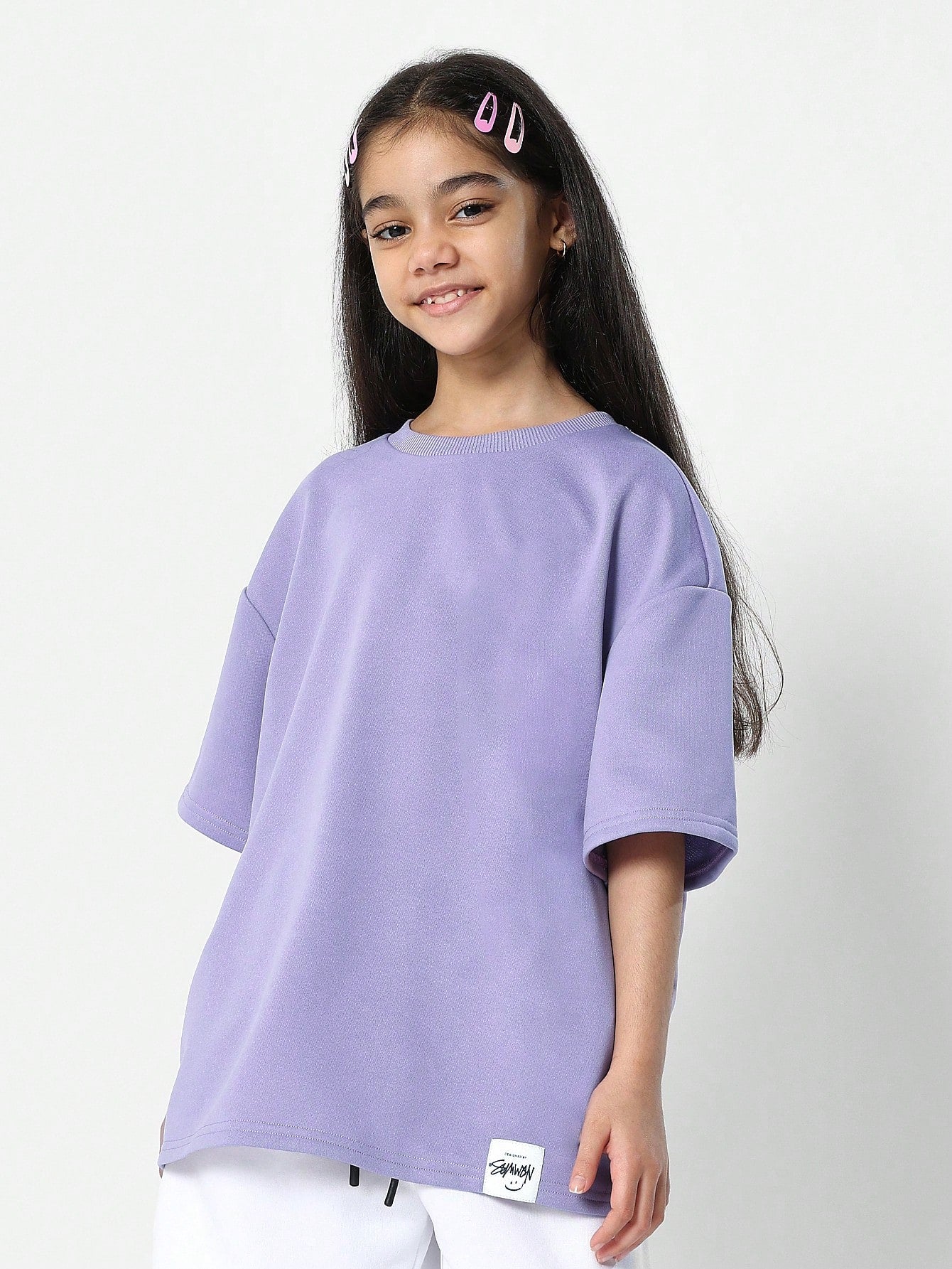 Tween Girls Oversized Fit Drop Shoulder Tee With Back Embossed Print