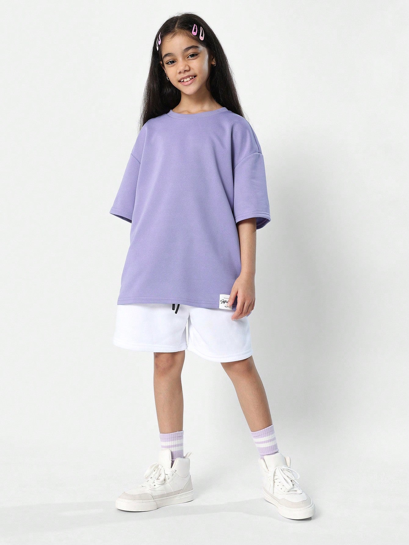 Tween Girls Oversized Fit Drop Shoulder Tee With Back Embossed Print