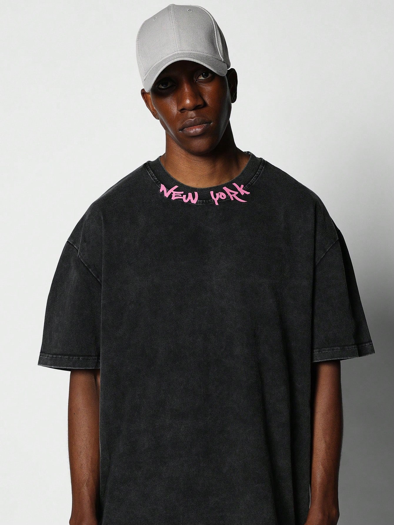 Regular Fit Washed Tee With Neck Contrast Letter Graphic Print