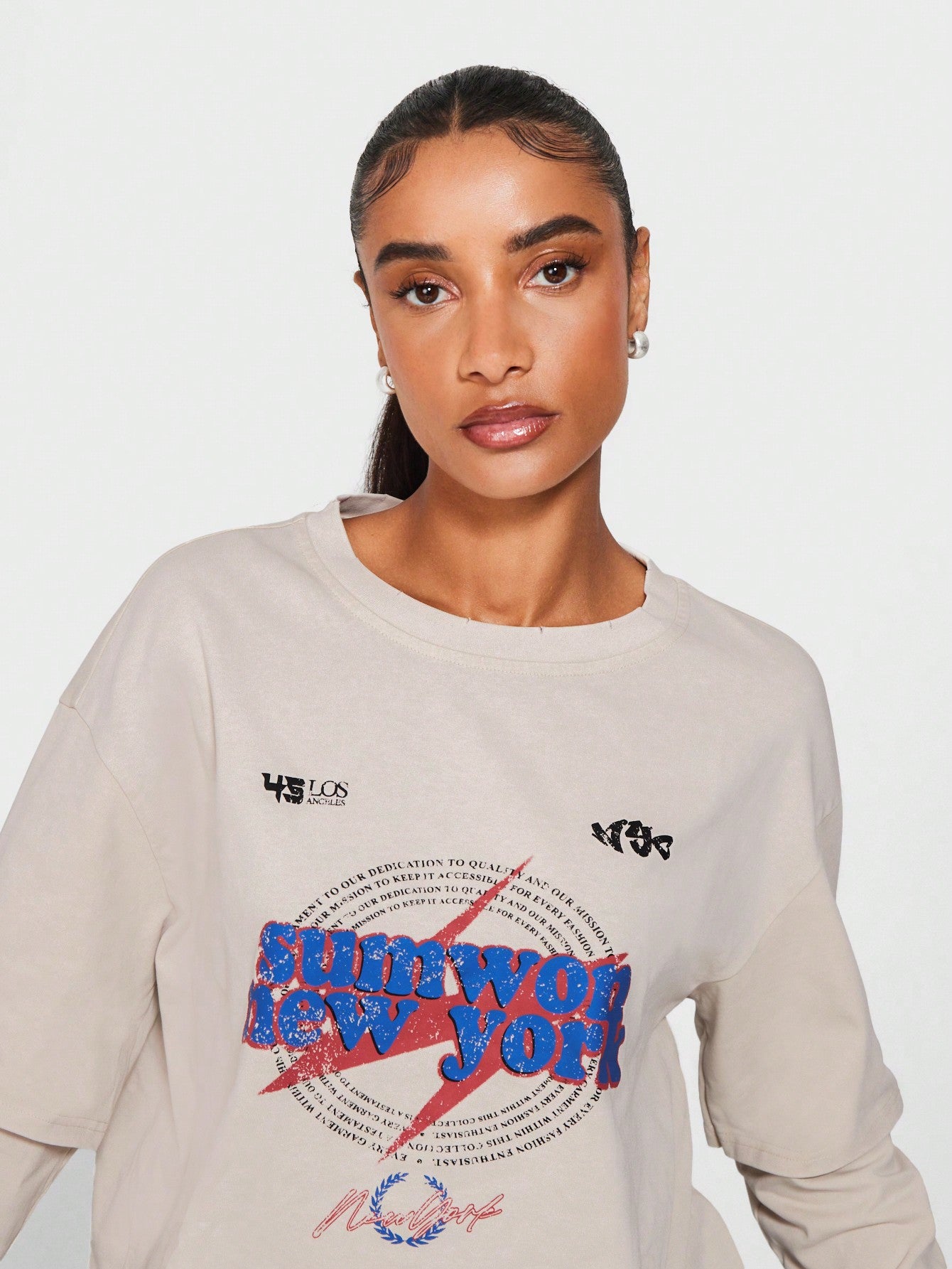 SUMWON WOMEN Double Layer Long Sleeve Tee With New York Graphic Print