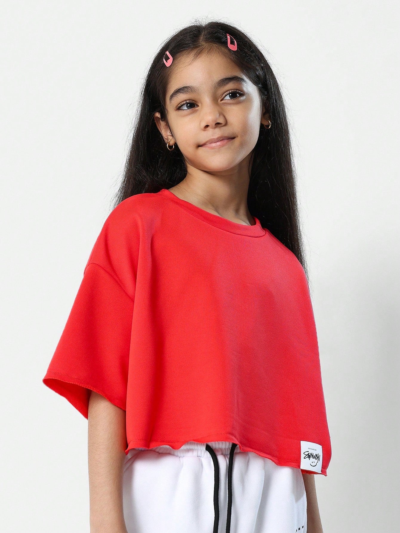 Tween Girls Boxy Crop Raw Edge Hem Tee