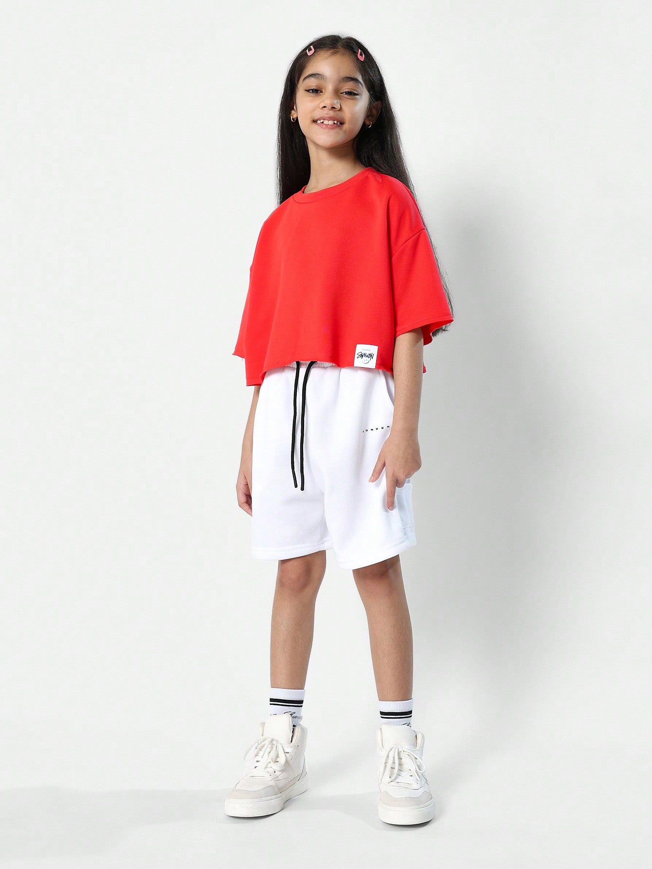 Tween Girls Boxy Crop Raw Edge Hem Tee