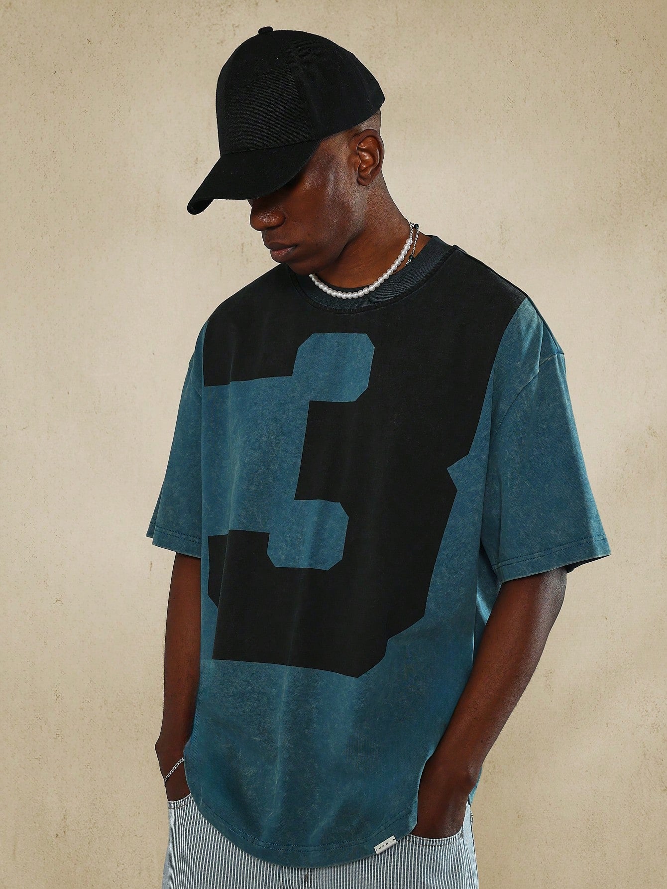 Washed Tee With Number Graphic Print