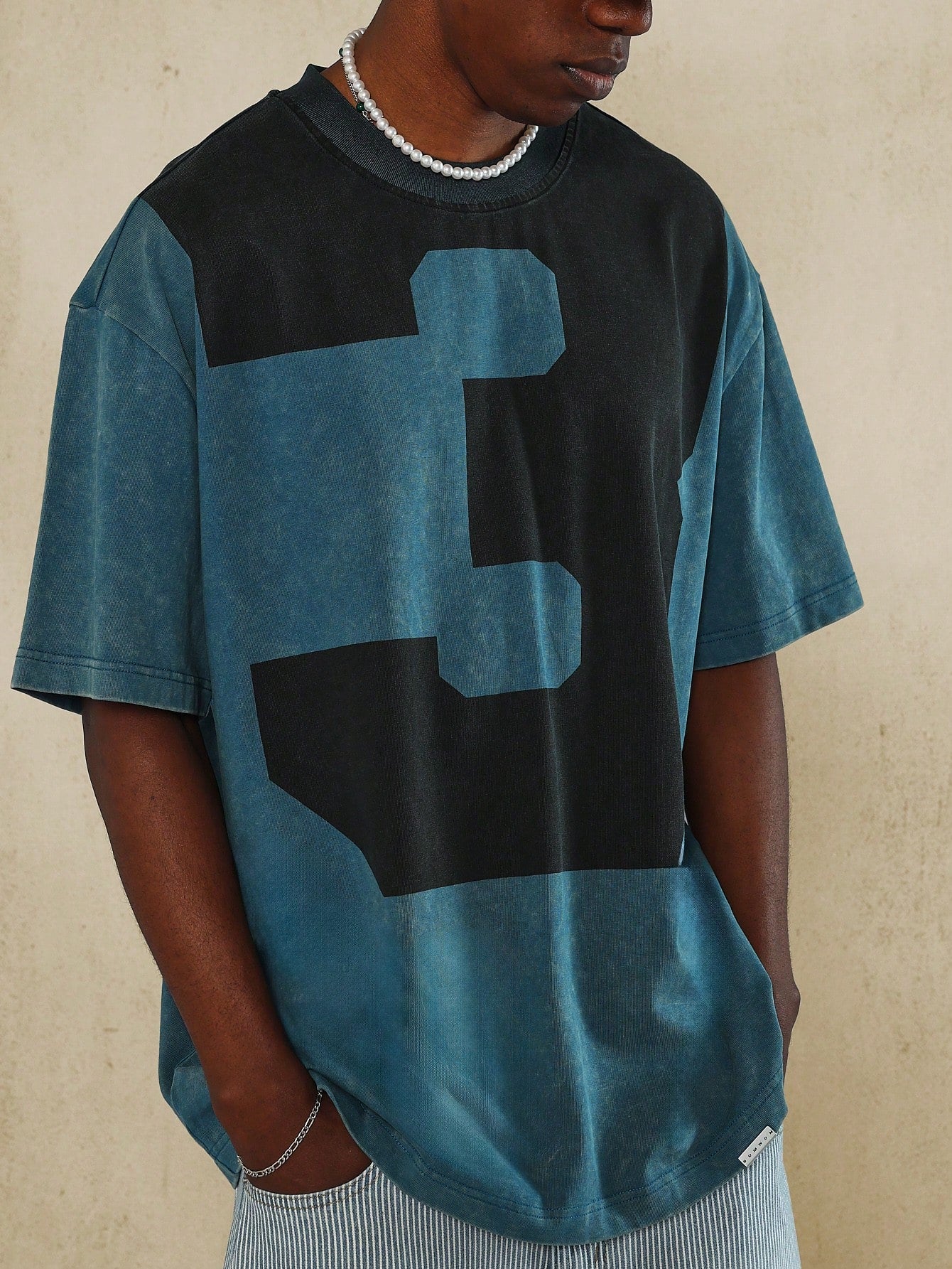 Washed Tee With Number Graphic Print