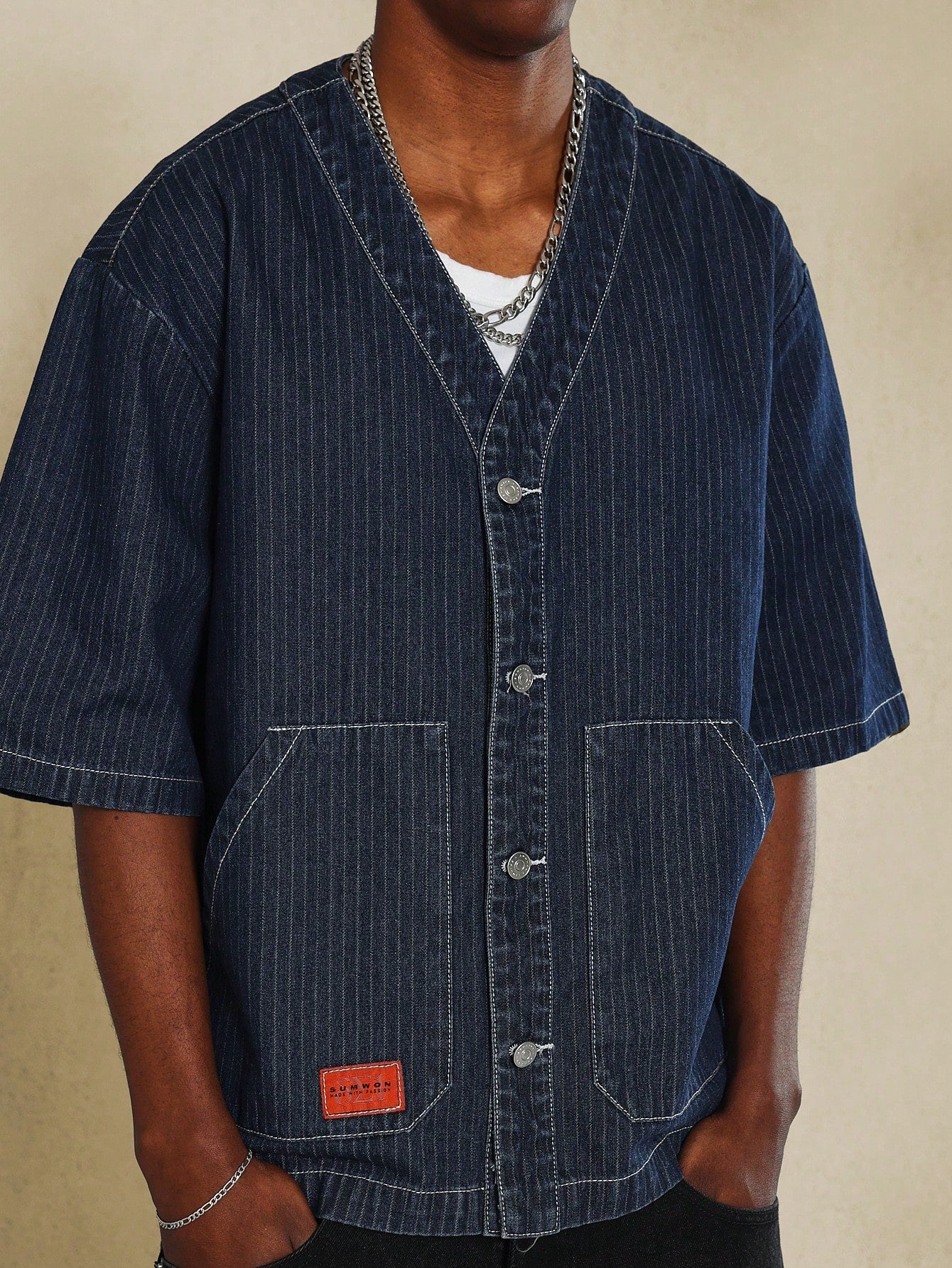 Stripe Denim Baseball Shirt