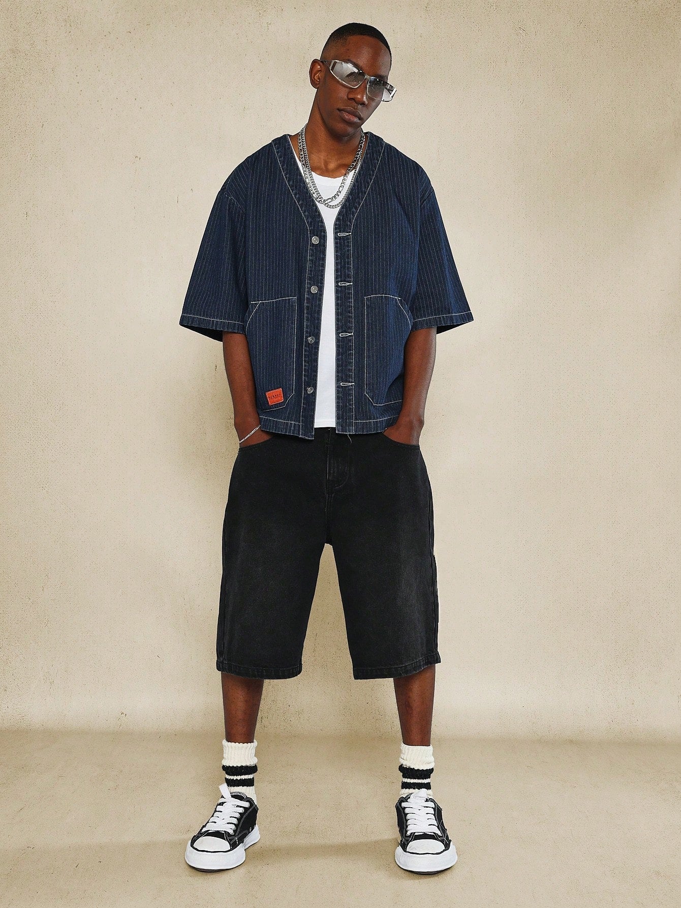 Denim fashion baseball shirt