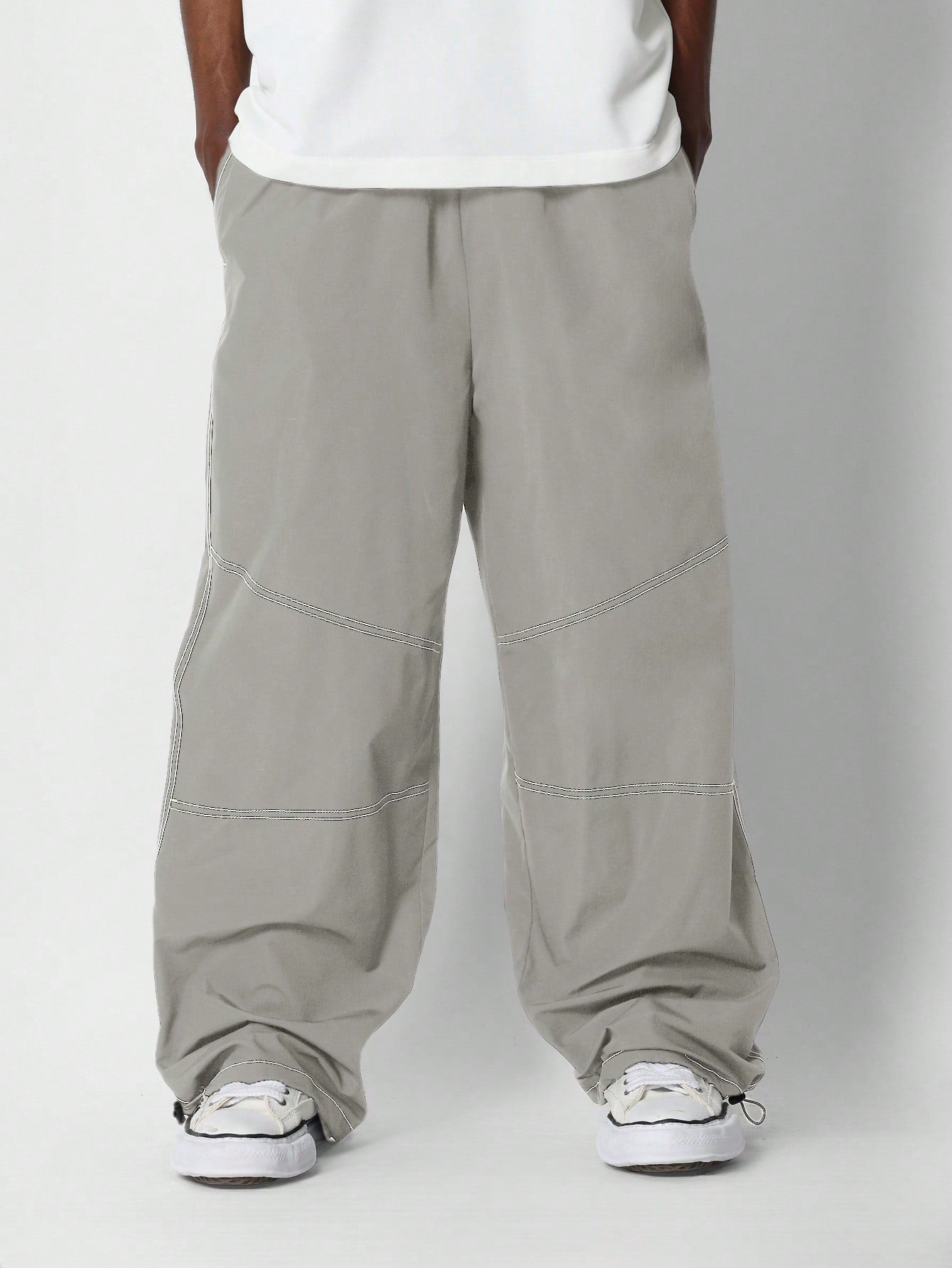 Loose Fit Baggy Parachute Pant With Contrast Stitching Detail