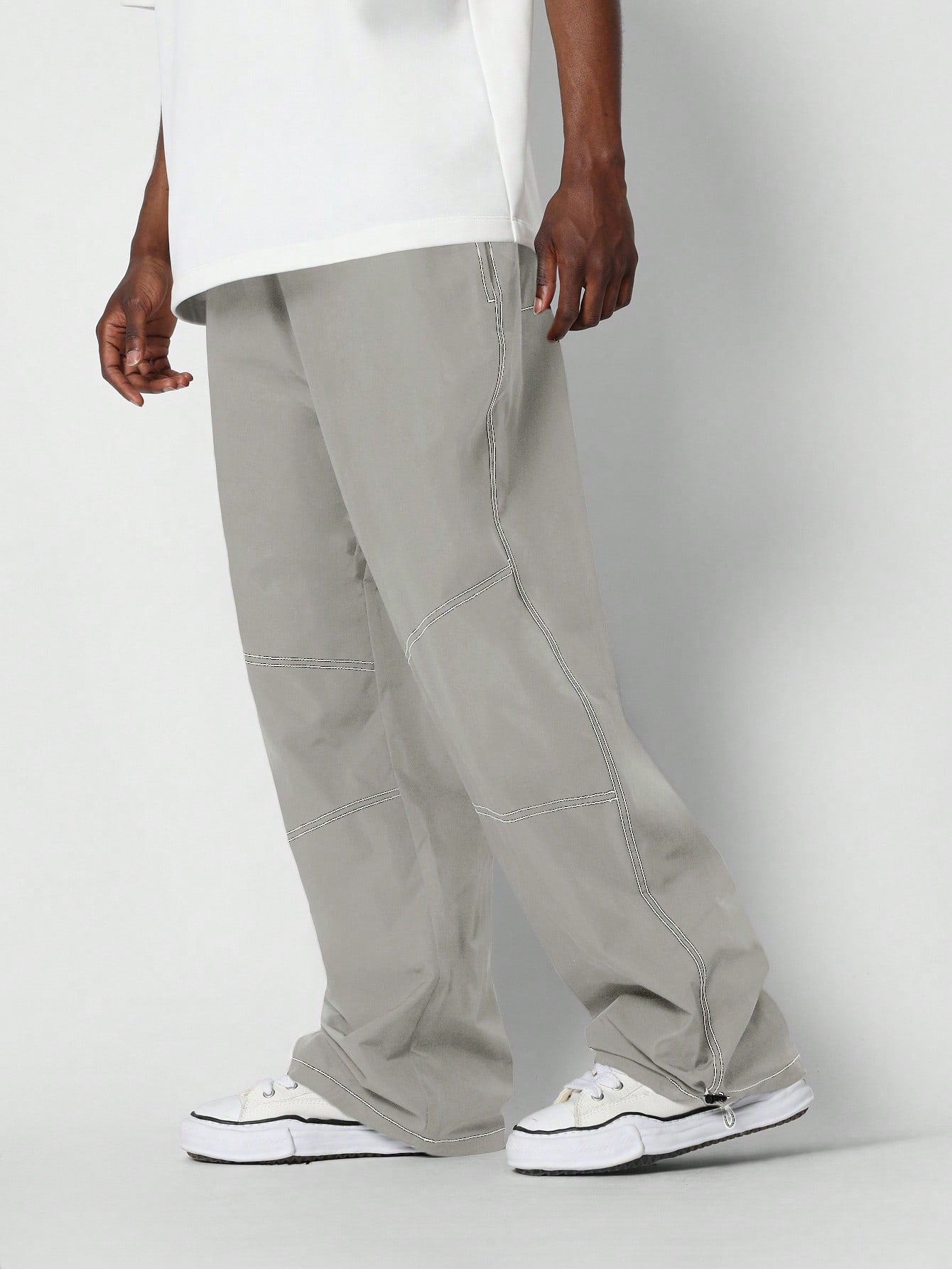 Loose Fit Baggy Parachute Pant With Contrast Stitching Detail