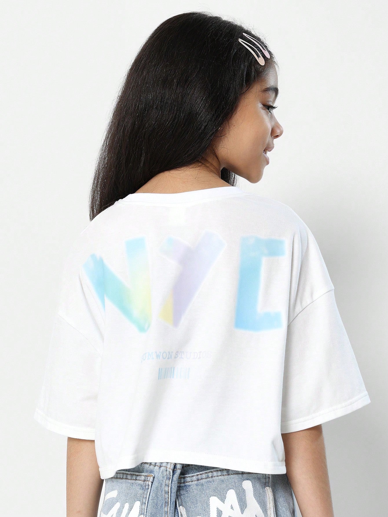 Tween Girls Crop Fit Tee With NYC Graphic Print