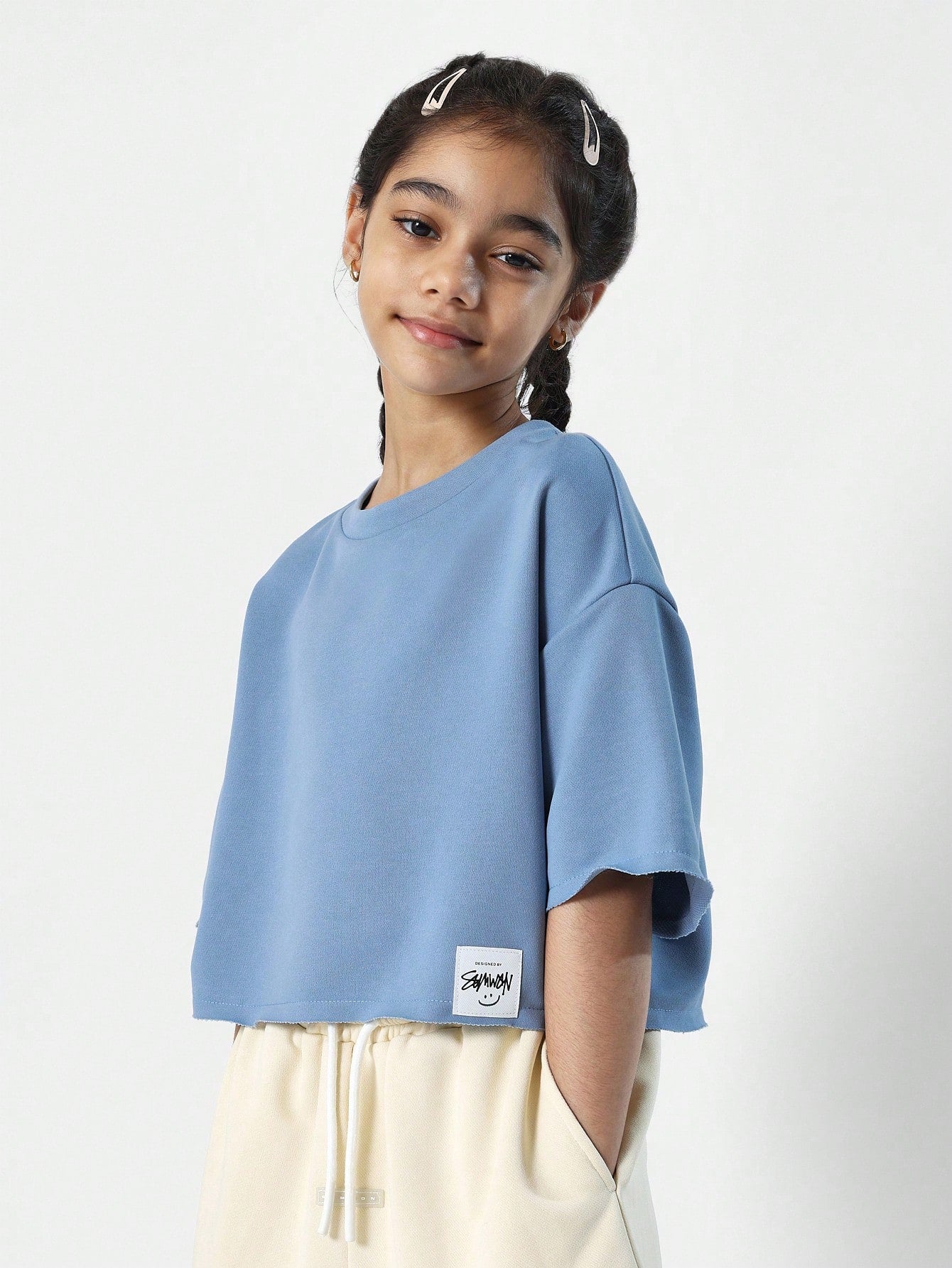 Tween Girls Boxy Crop Raw Edge Hem Tee