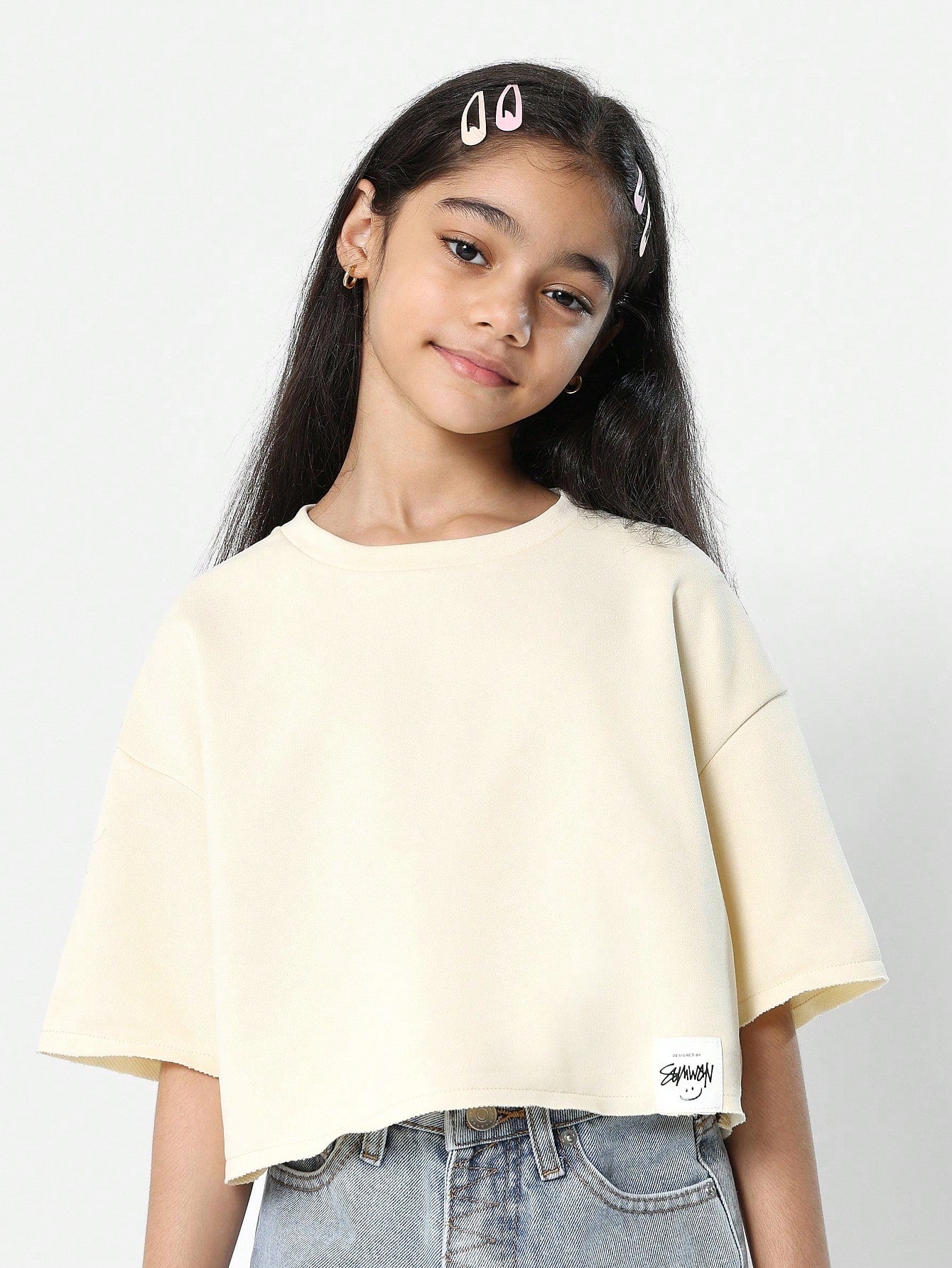 Tween Girls Boxy Crop Raw Edge Hem Tee