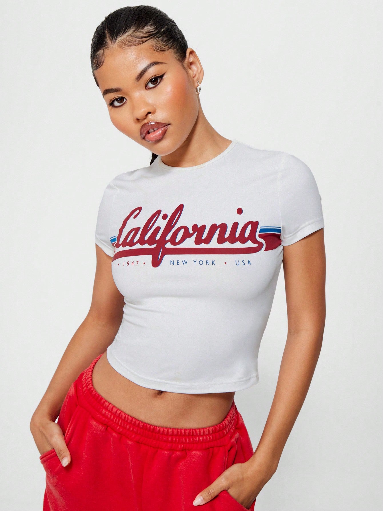 SUMWON WOMEN California Graphic Print Baby Tee