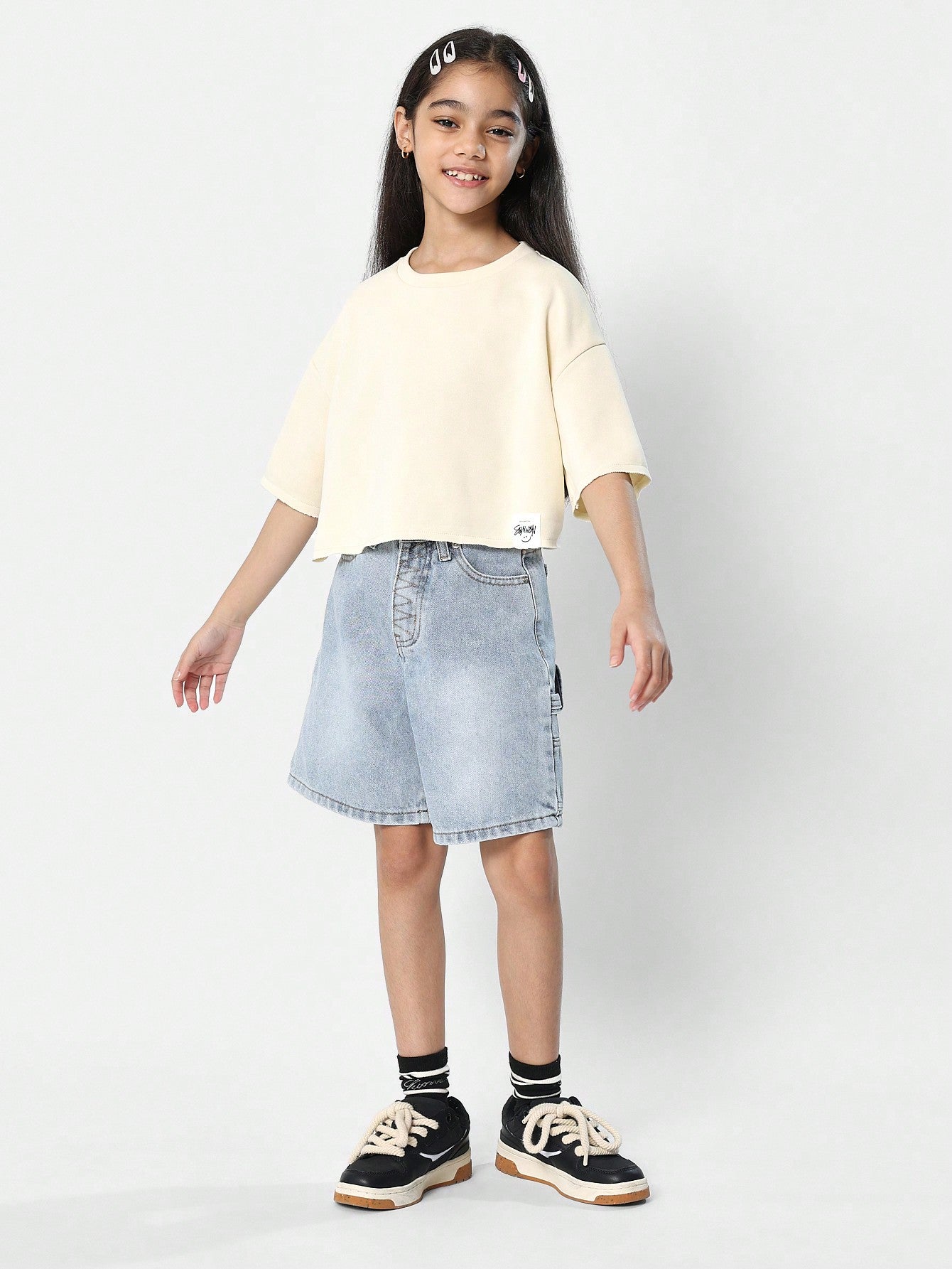 Tween Girls Boxy Crop Raw Edge Hem Tee