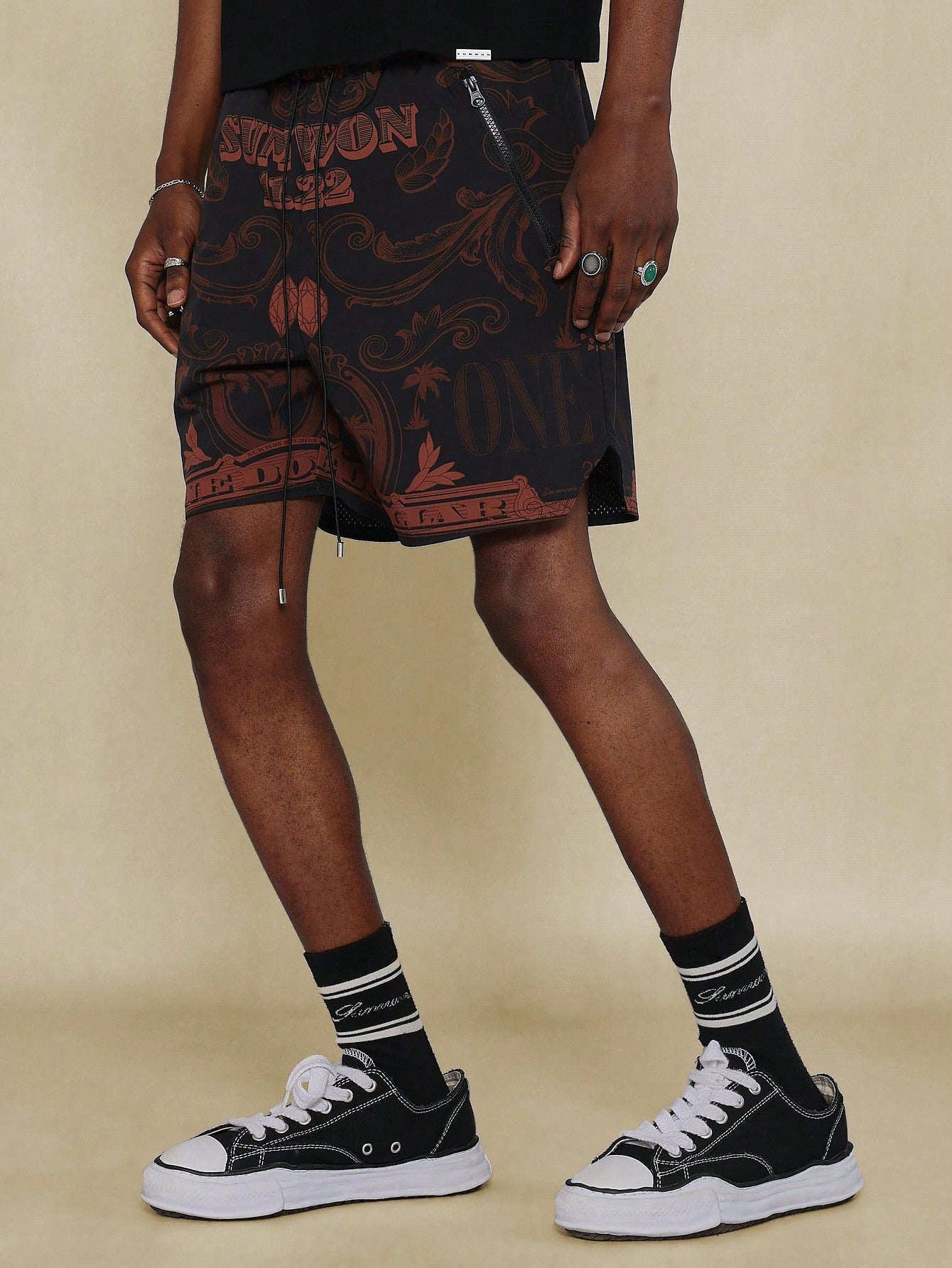 Nylon Short With All Over Print