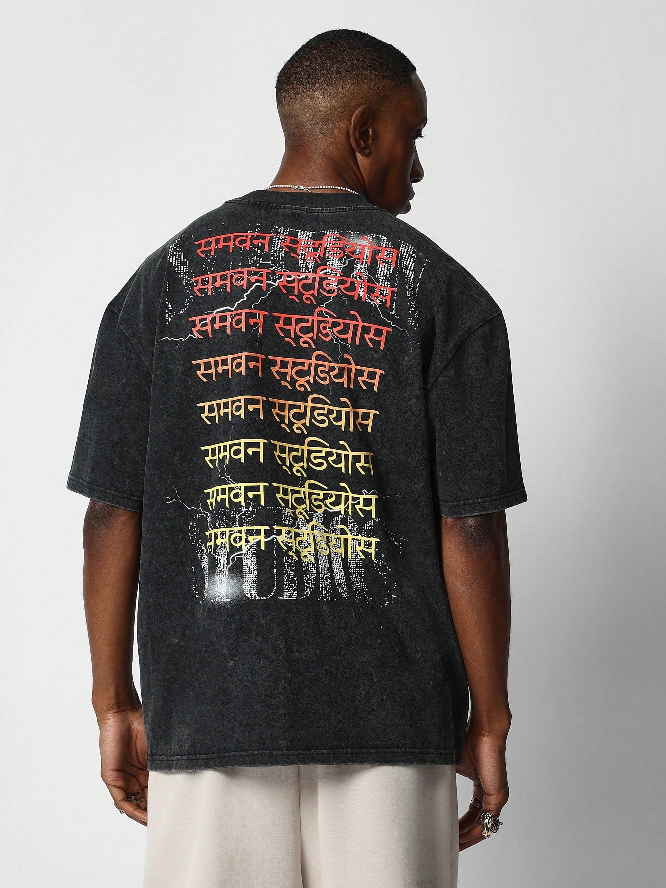 Washed Tee With Hindi Graphic Print