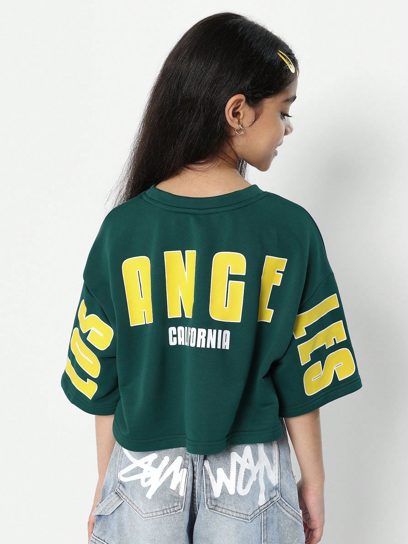 Tween Girls Crop Fit Shirt With Los Angeles Graphic Print