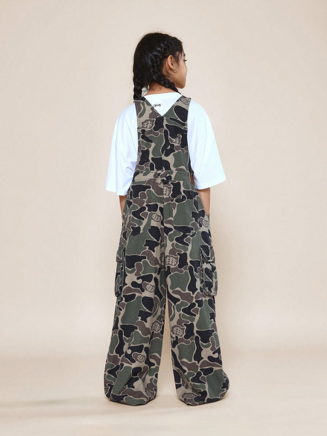 Tween Girls Dungaree With All Over Camo Print