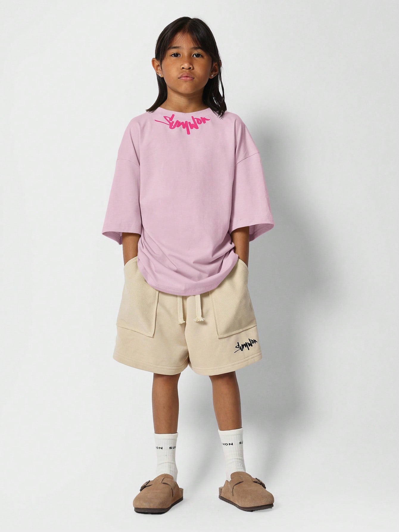 Tween Girls Oversized Fit Tee With Collar Print