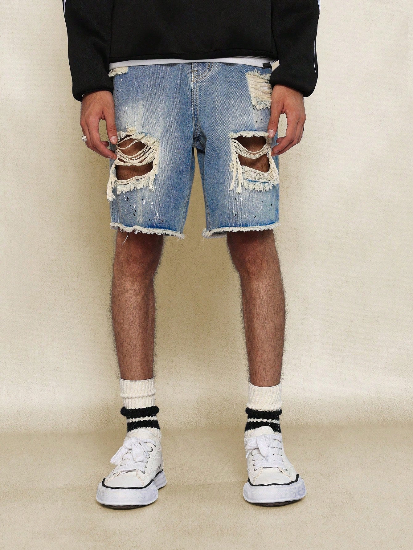 Raw Edge Ripped Denim Short