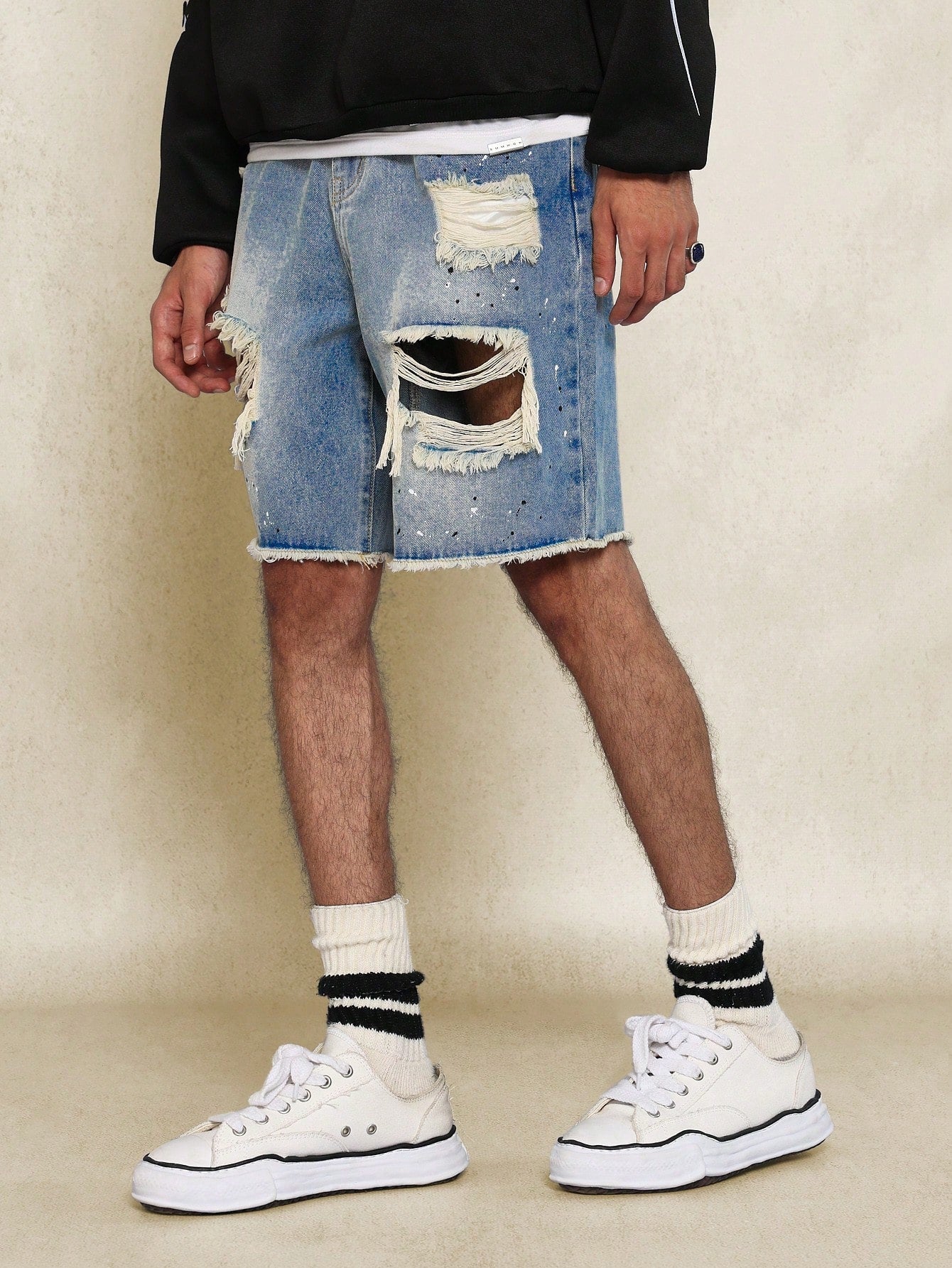 Raw Edge Ripped Denim Short