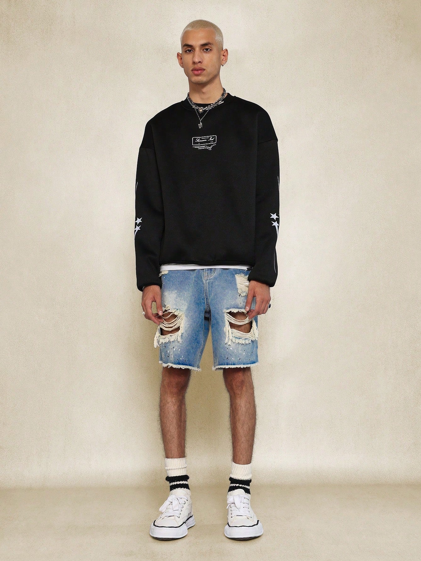 Raw Edge Ripped Denim Short