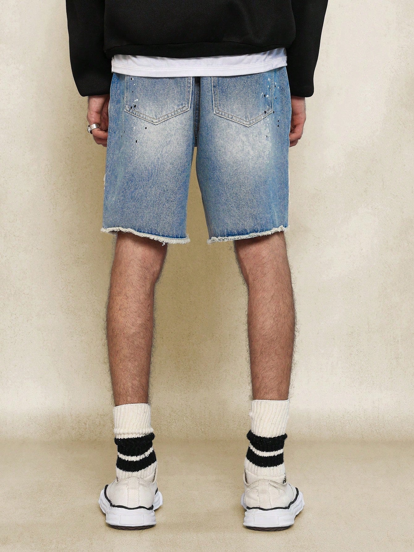 Raw Edge Ripped Denim Short