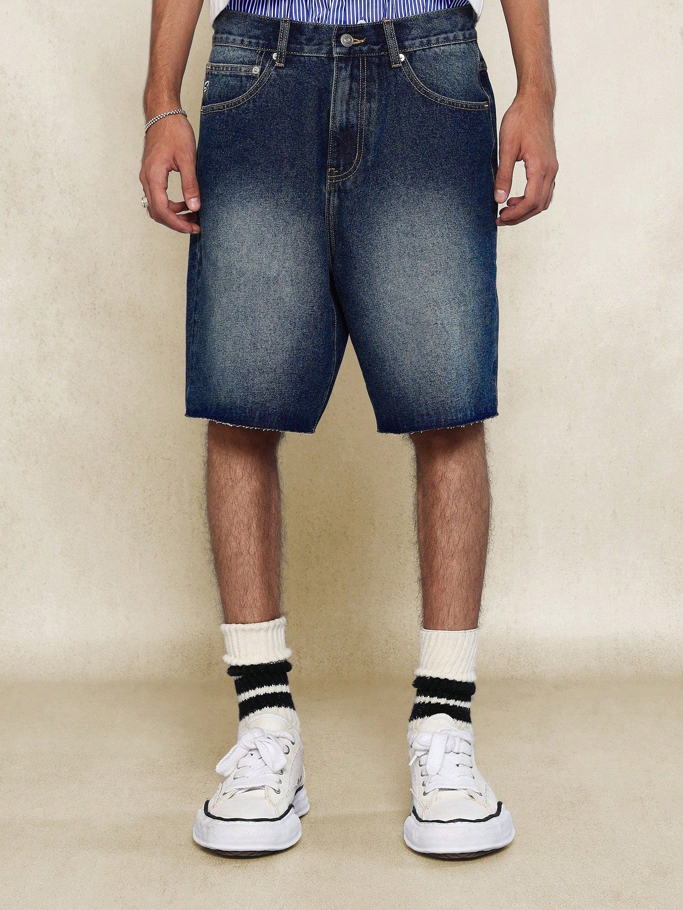 Washed Raw Edge Denim Short