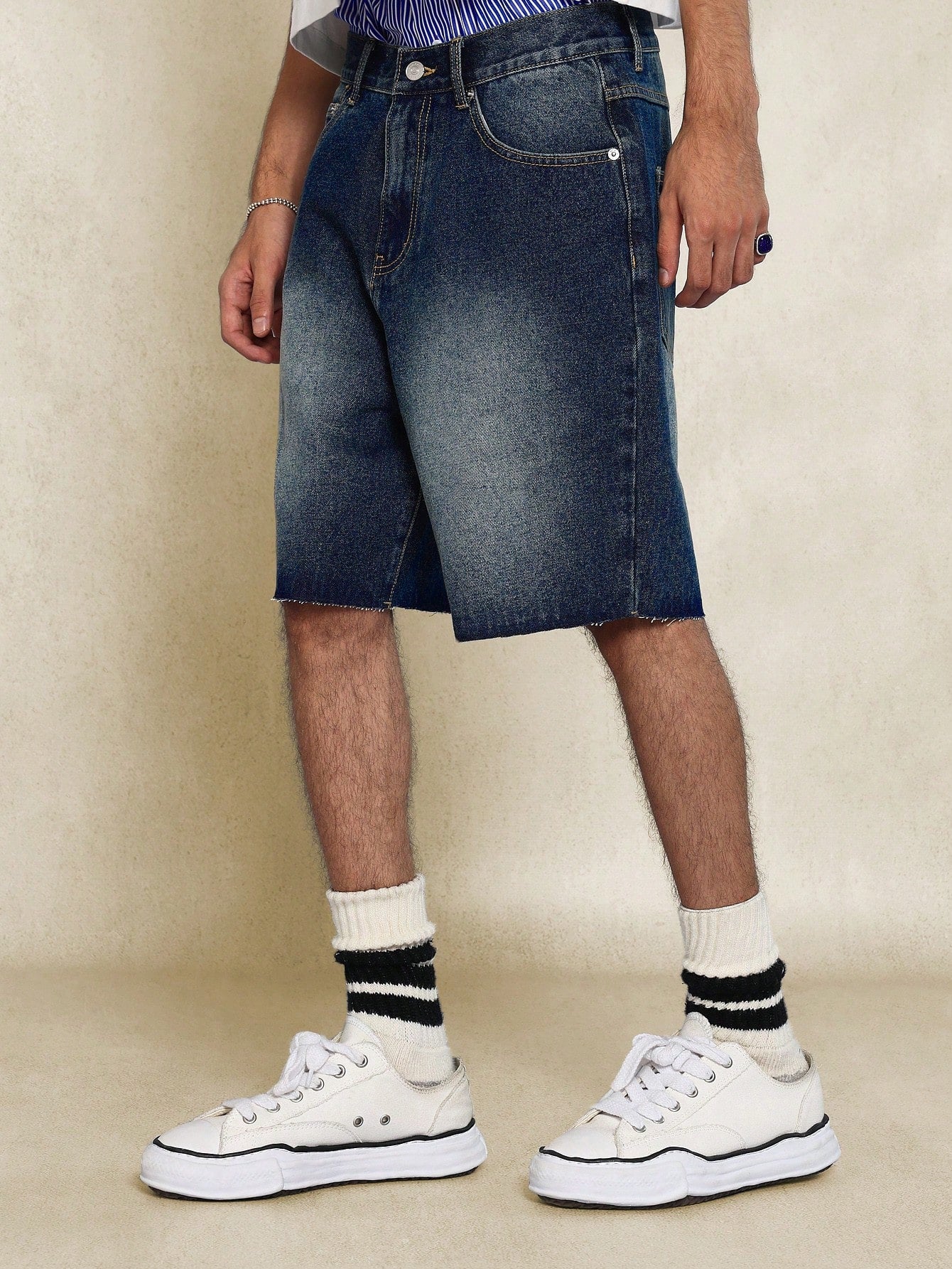 Washed Raw Edge Denim Short