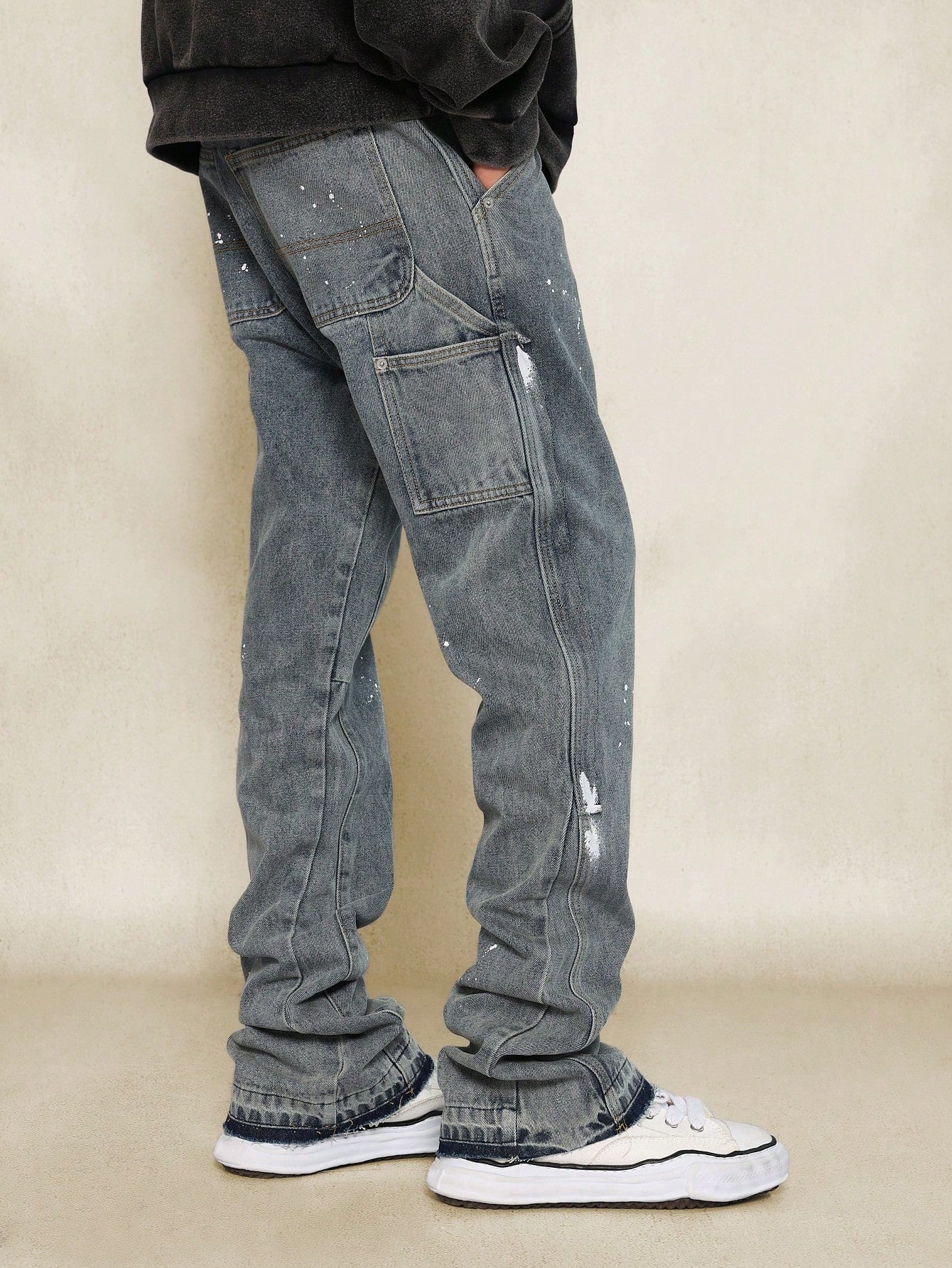 Straight Fit Raw Edge Washed Jean