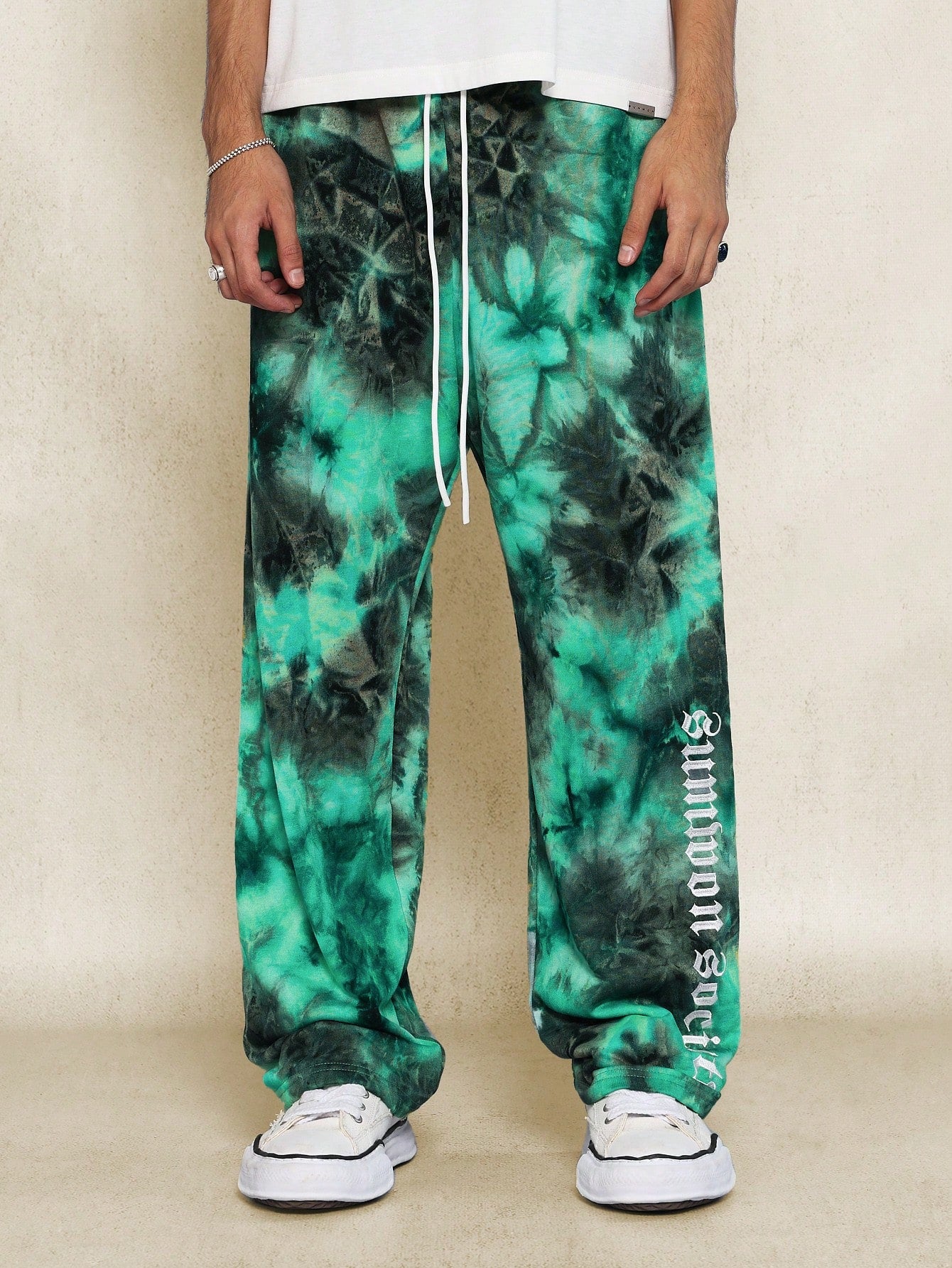 Drop Crotch Tie Dye Jogger With Embroidered Letter Print