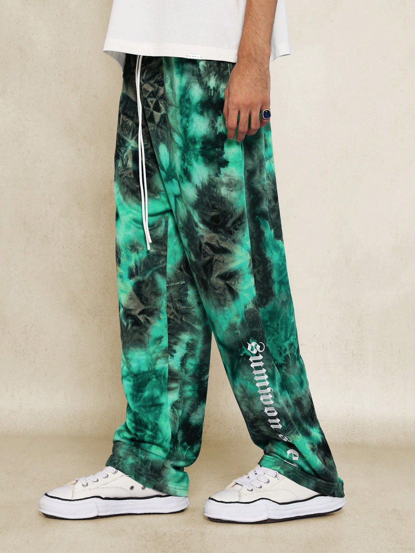 Drop Crotch Tie Dye Jogger With Embroidered Letter Print