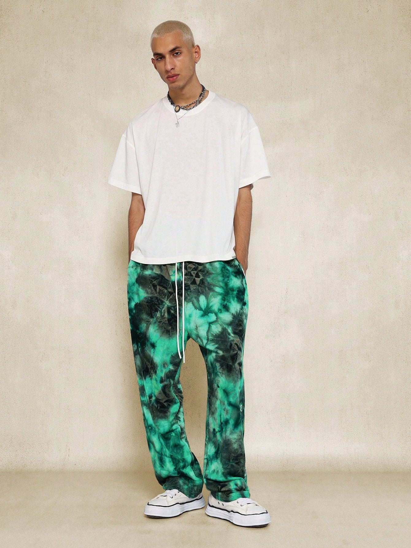 Drop Crotch Tie Dye Jogger With Embroidered Letter Print