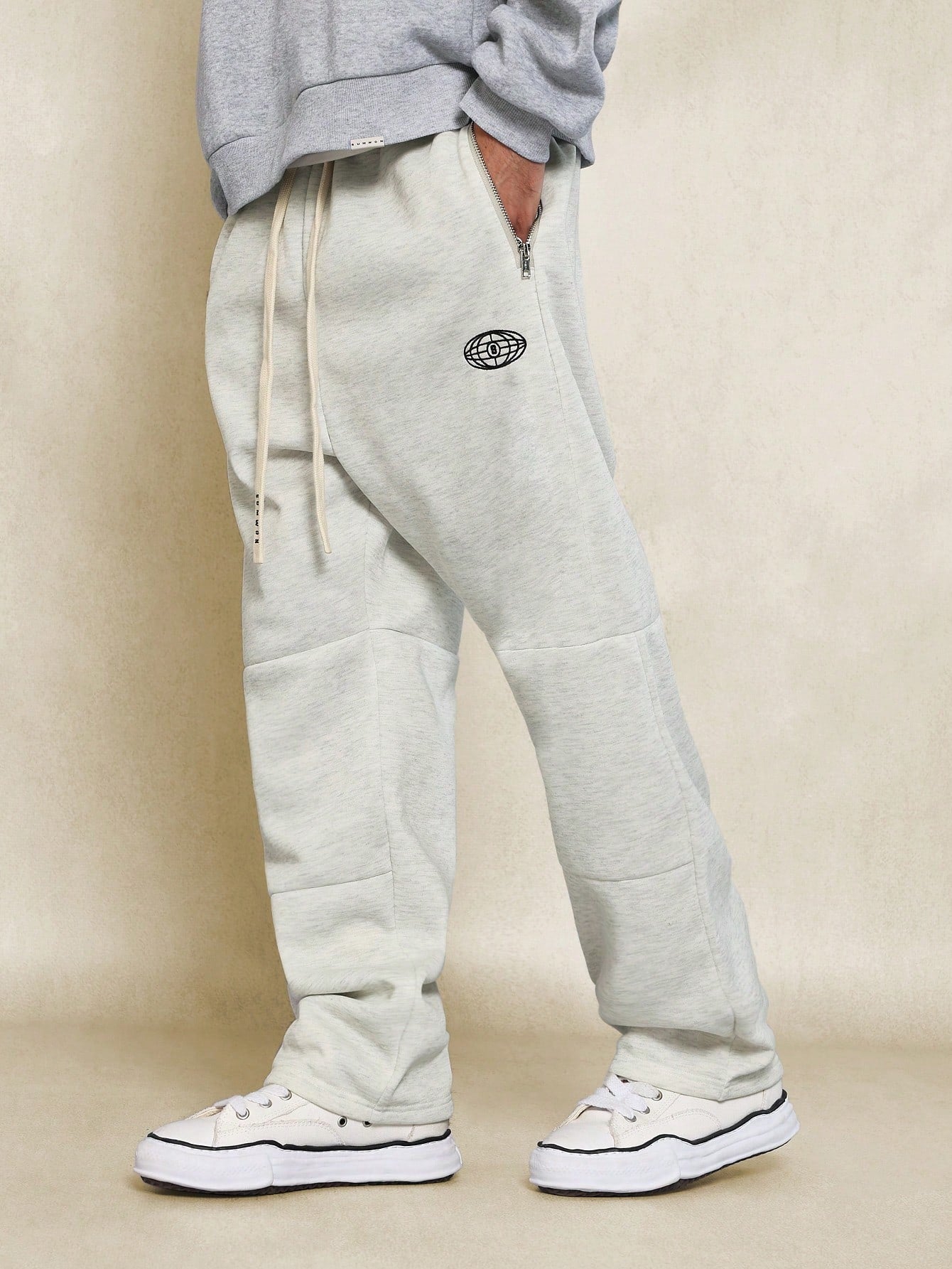 Drop Crotch Jogger With Metal Zipper Detail And Logo Drawcords