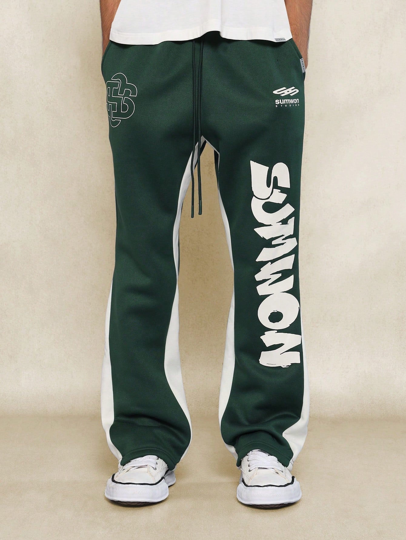 Flare Fit Jogger Pant With Graphic Print And Contrast Panels