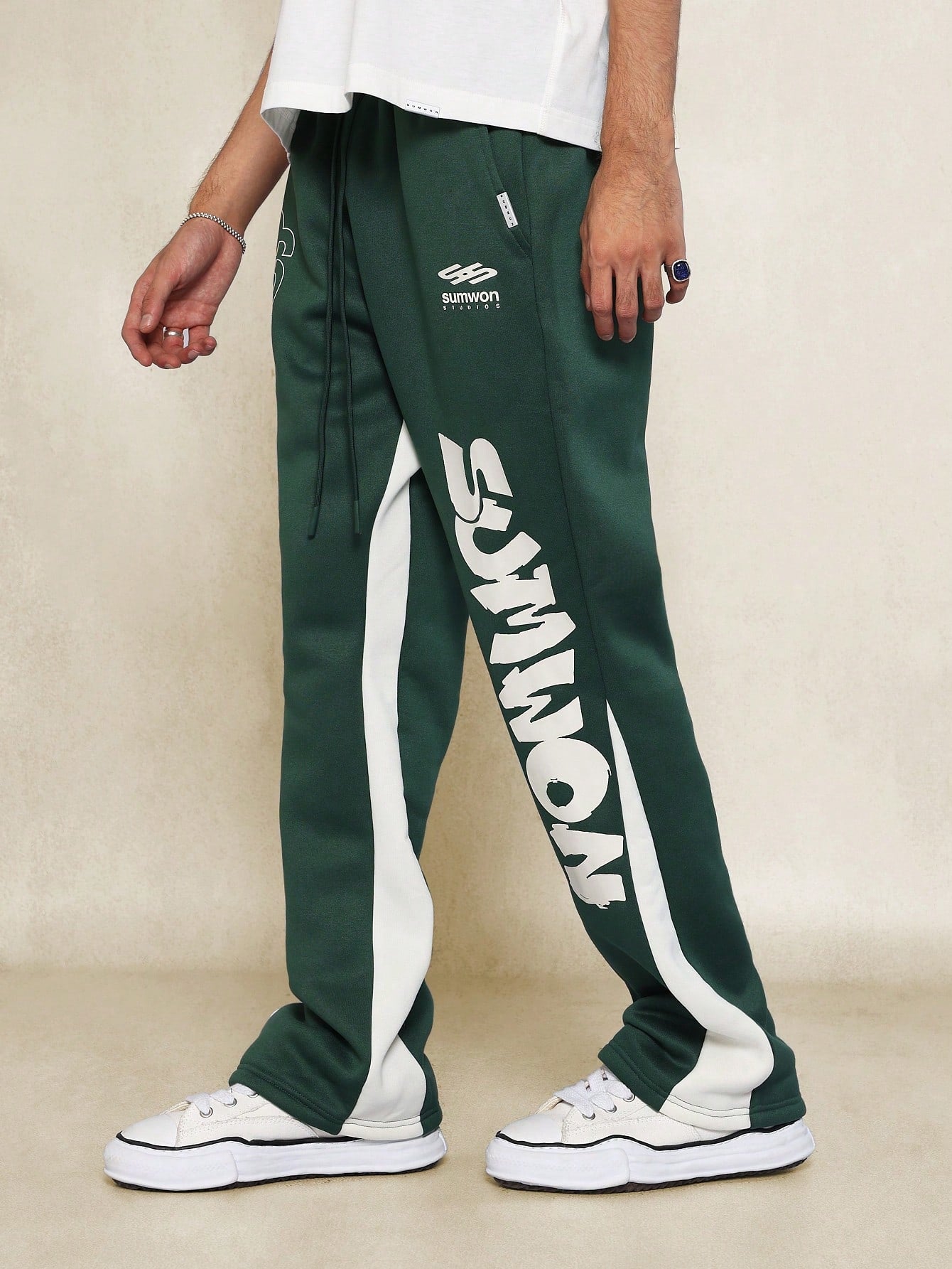 Flare Fit Jogger Pant With Graphic Print And Contrast Panels