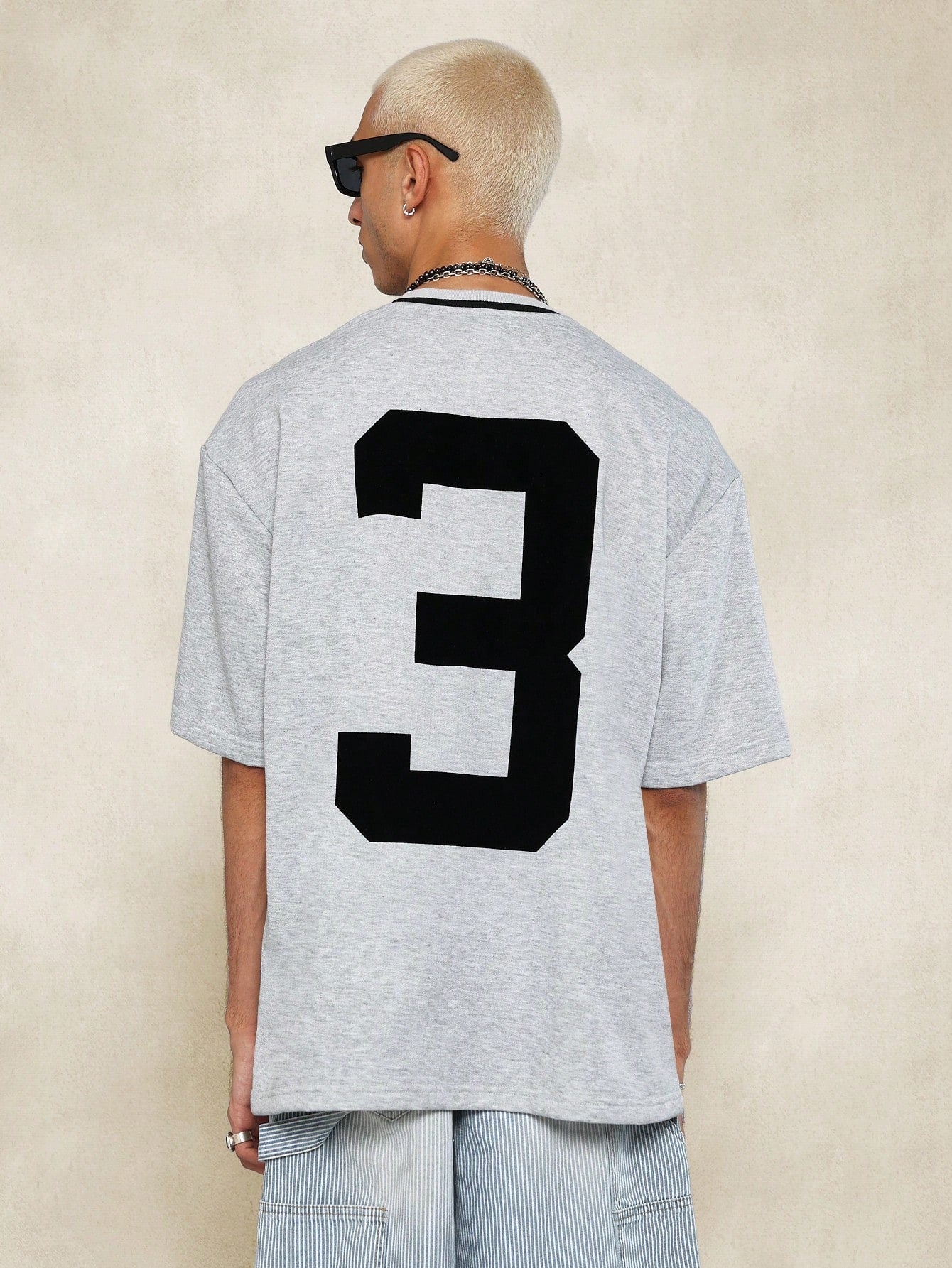 Loop Back Tee With Piping Detail And Number Graphic Print