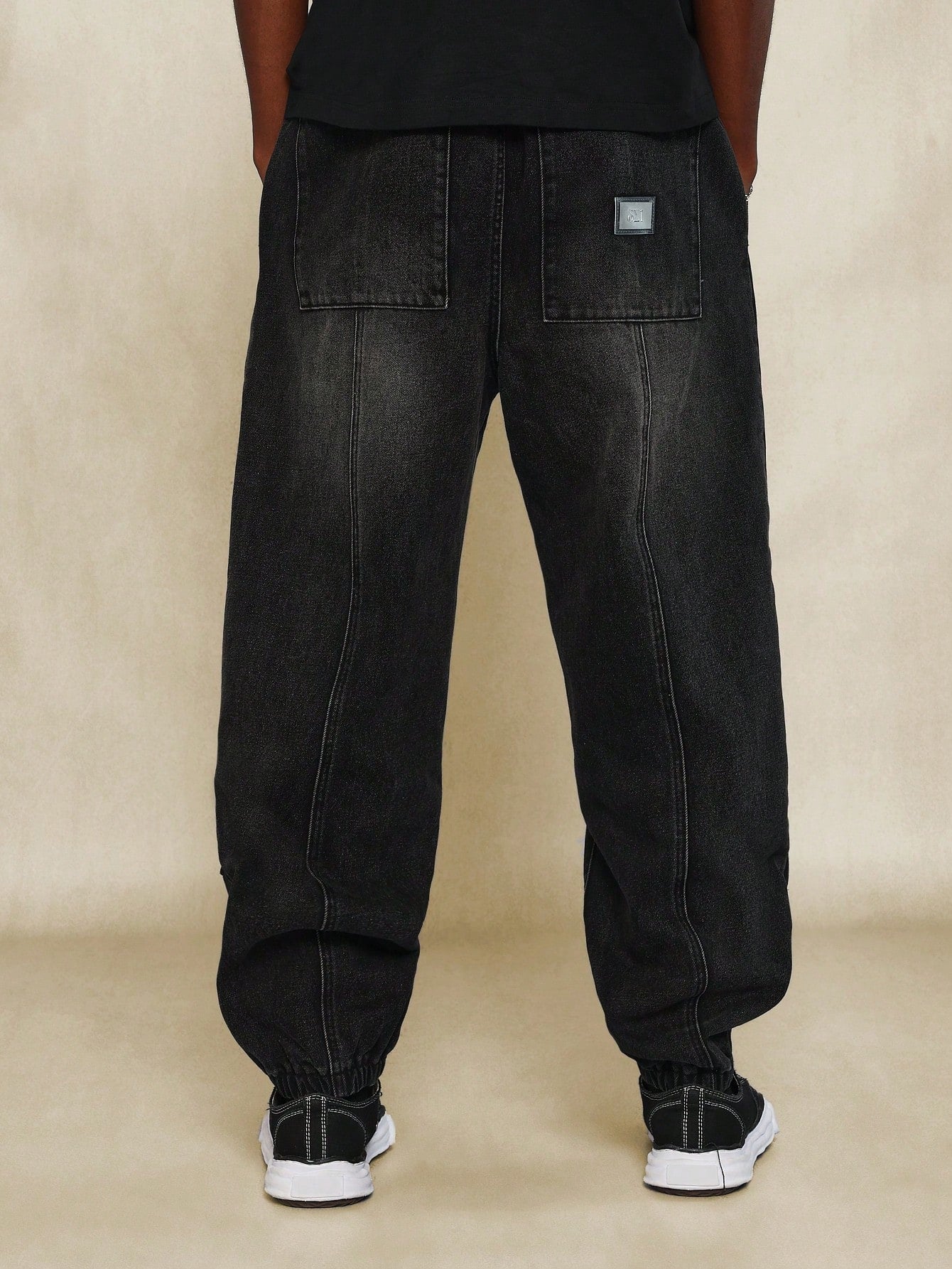 Denim Jogger With Panel Detail & Drawstring