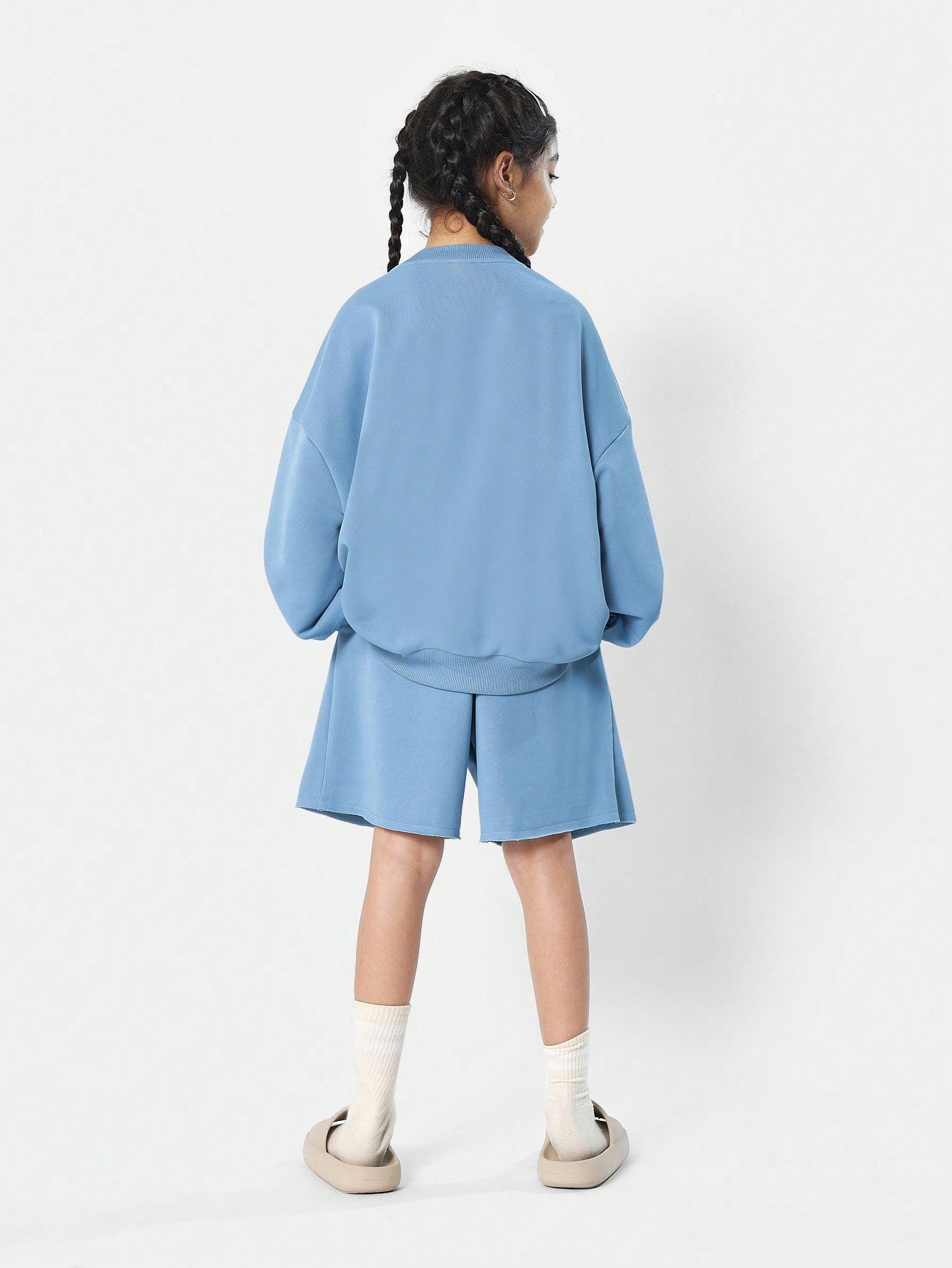 Tween Girls Oversized Fit Shirt And Raw Edge Short 2 Piece Essential Set