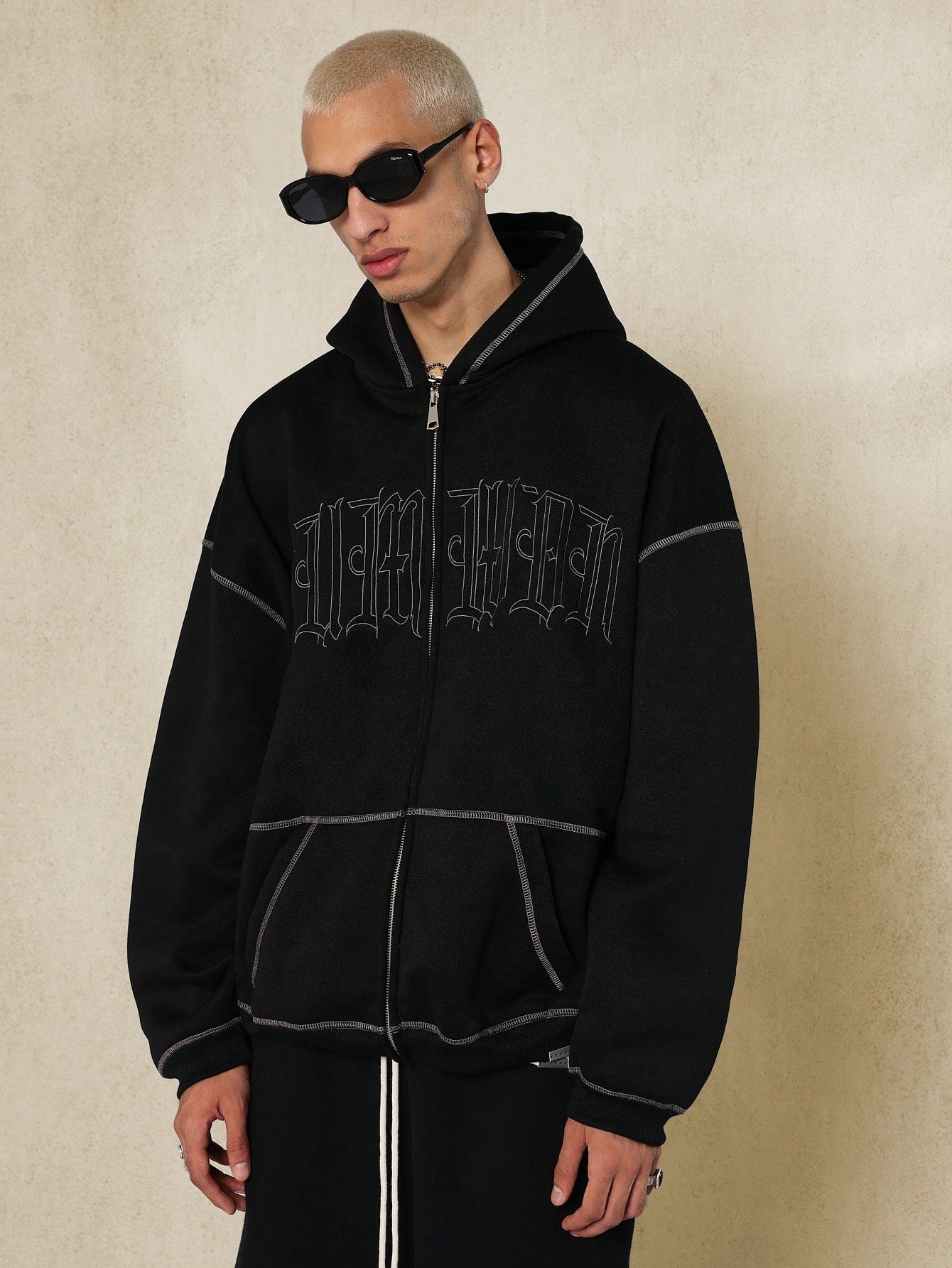 Zip Through Hoodie With Front Embroidery