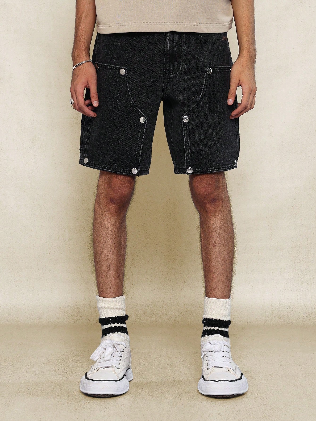 Carpenter Denim Short With Eyelet Detail