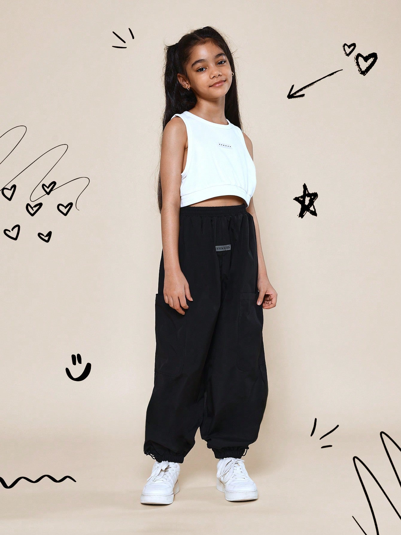 Tween Girls Crop Tank Top And Parachute  Cargo Pant 2 Piece Set