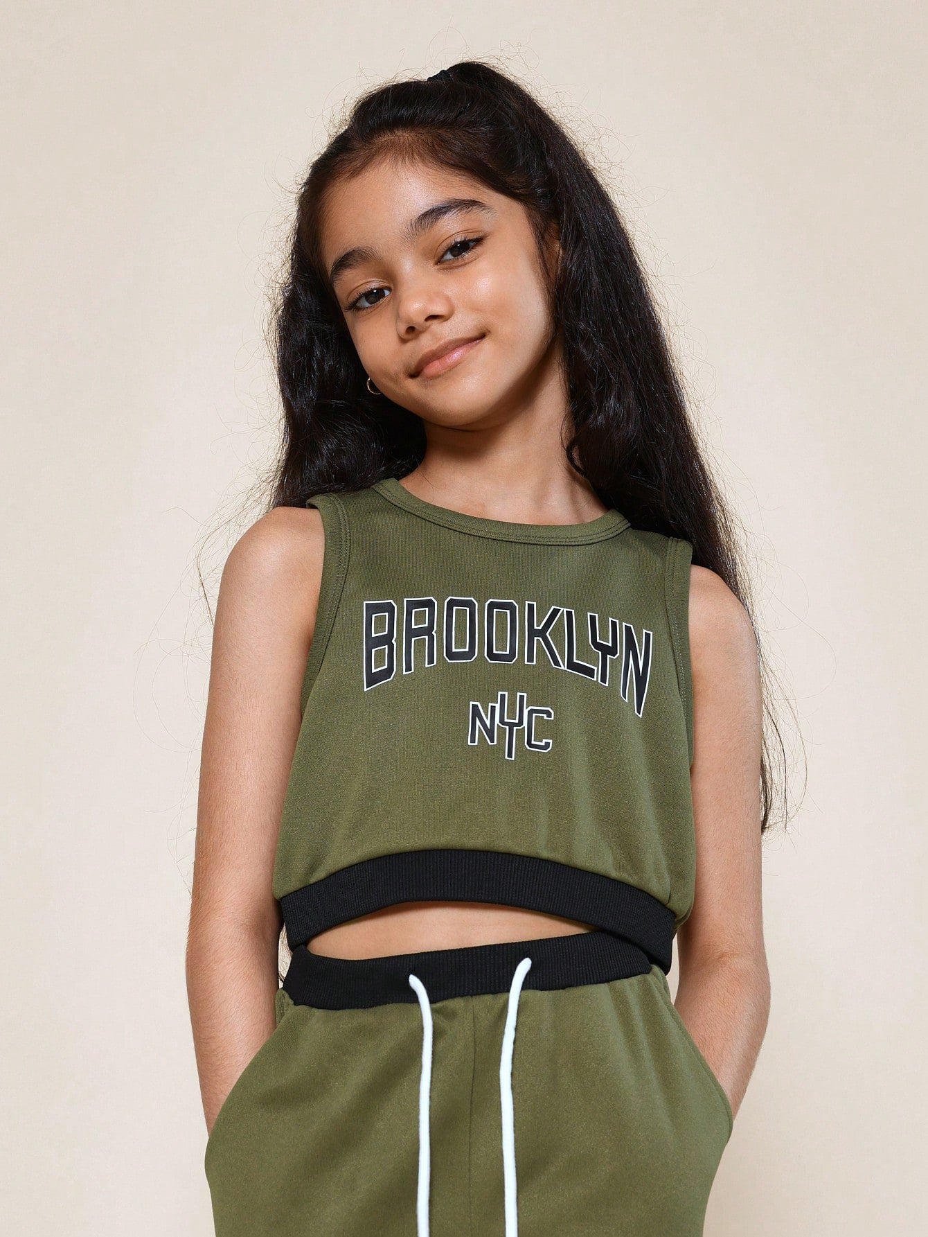 Tween Girls Crop Fit Tank Top And Cargo Pant With Brooklyn Graphic Print 2 Piece Set