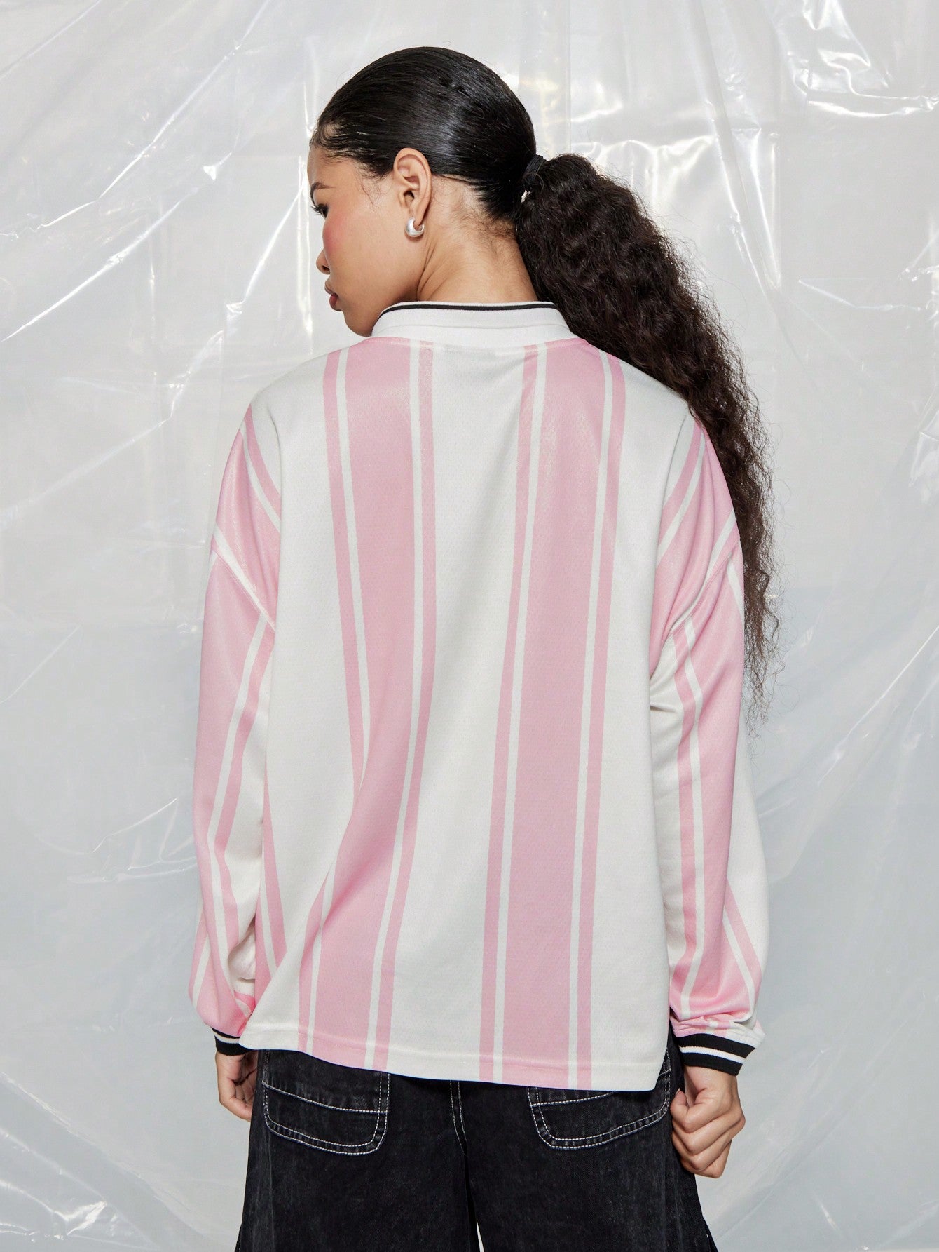 SUMWON WOMEN Long Sleeve Football Stripe Tee With Embroidery & Graphic Print