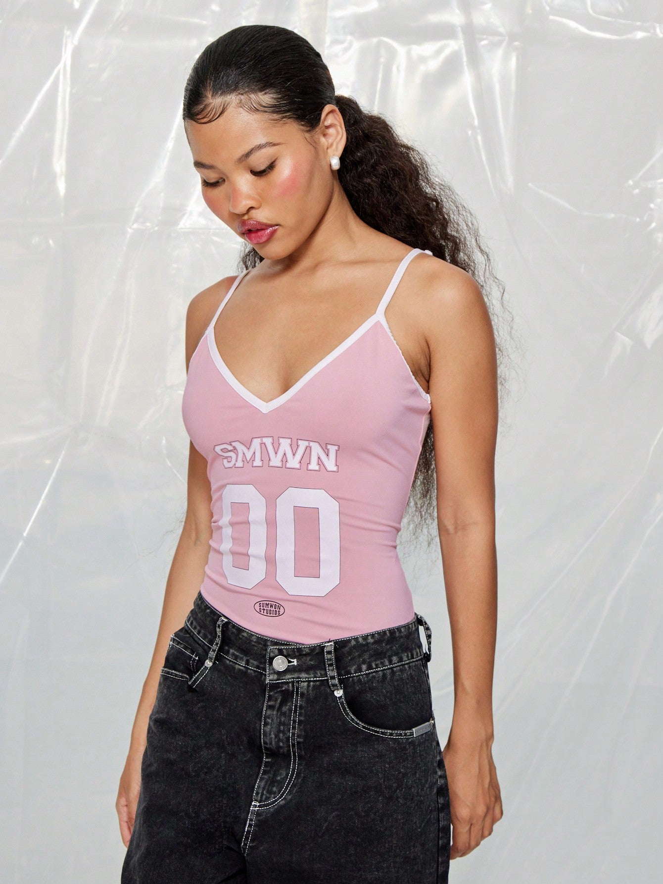 SUMWON WOMEN Baller High Rise Bodysuit With Letter & Number Graphic Print